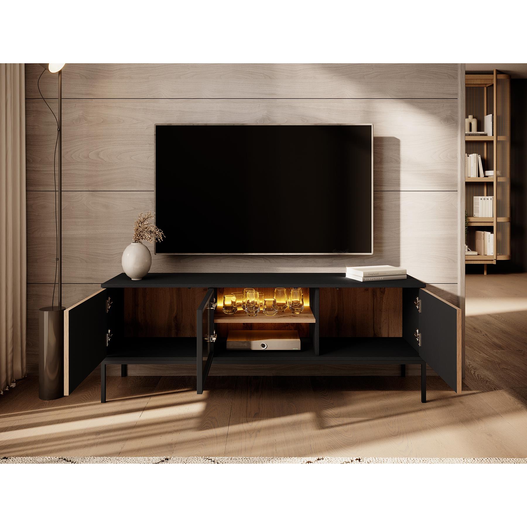 Meubella TV-Meubel Legend - Mat zwart - Eiken - 154 cm