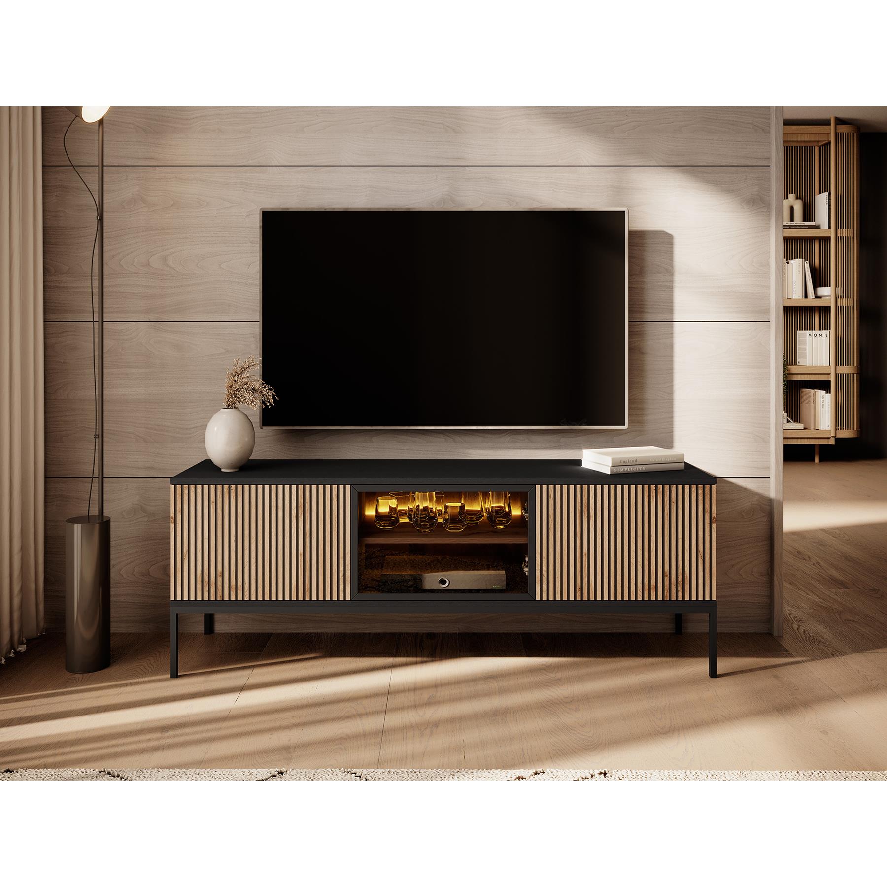 Meubella TV-Meubel Legend - Mat zwart - Eiken - 154 cm