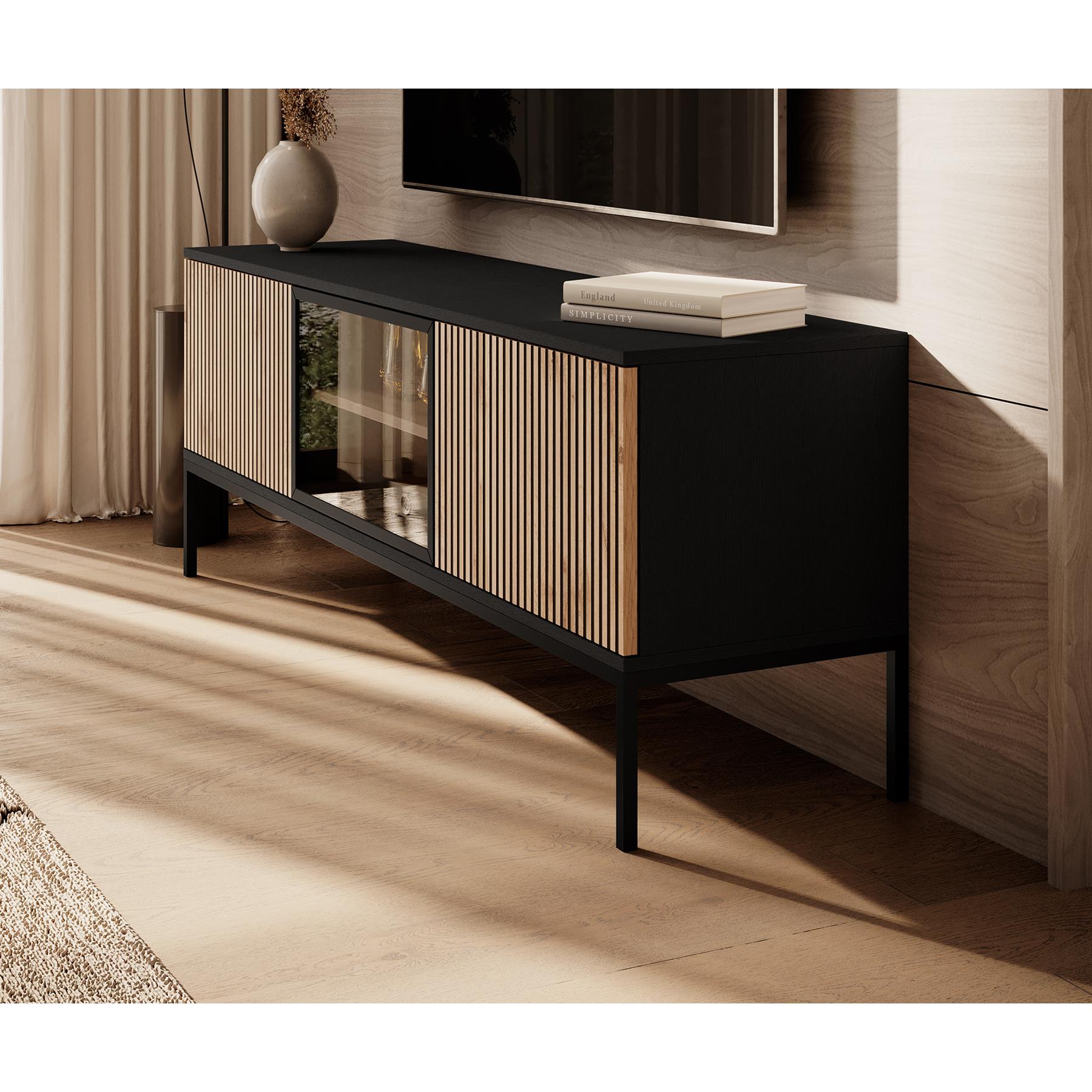 Meubella TV-Meubel Legend - Mat zwart - Eiken - 154 cm