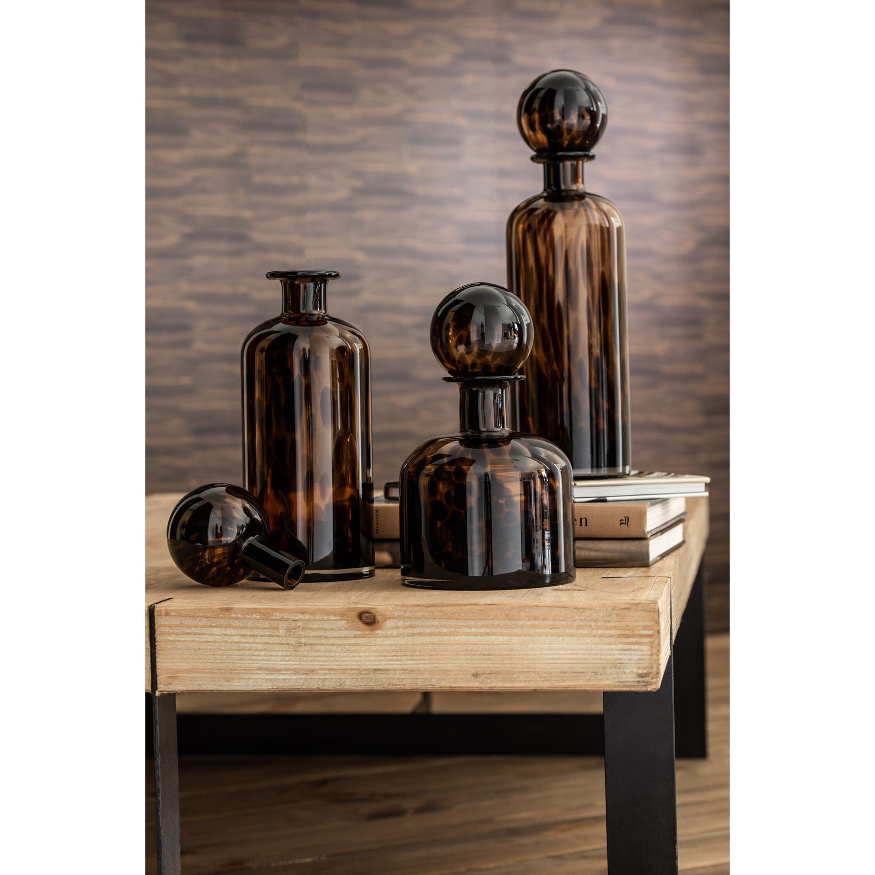 J-Line decoratie Fles + Stop Spikkel - glas - bruin|zwart - small