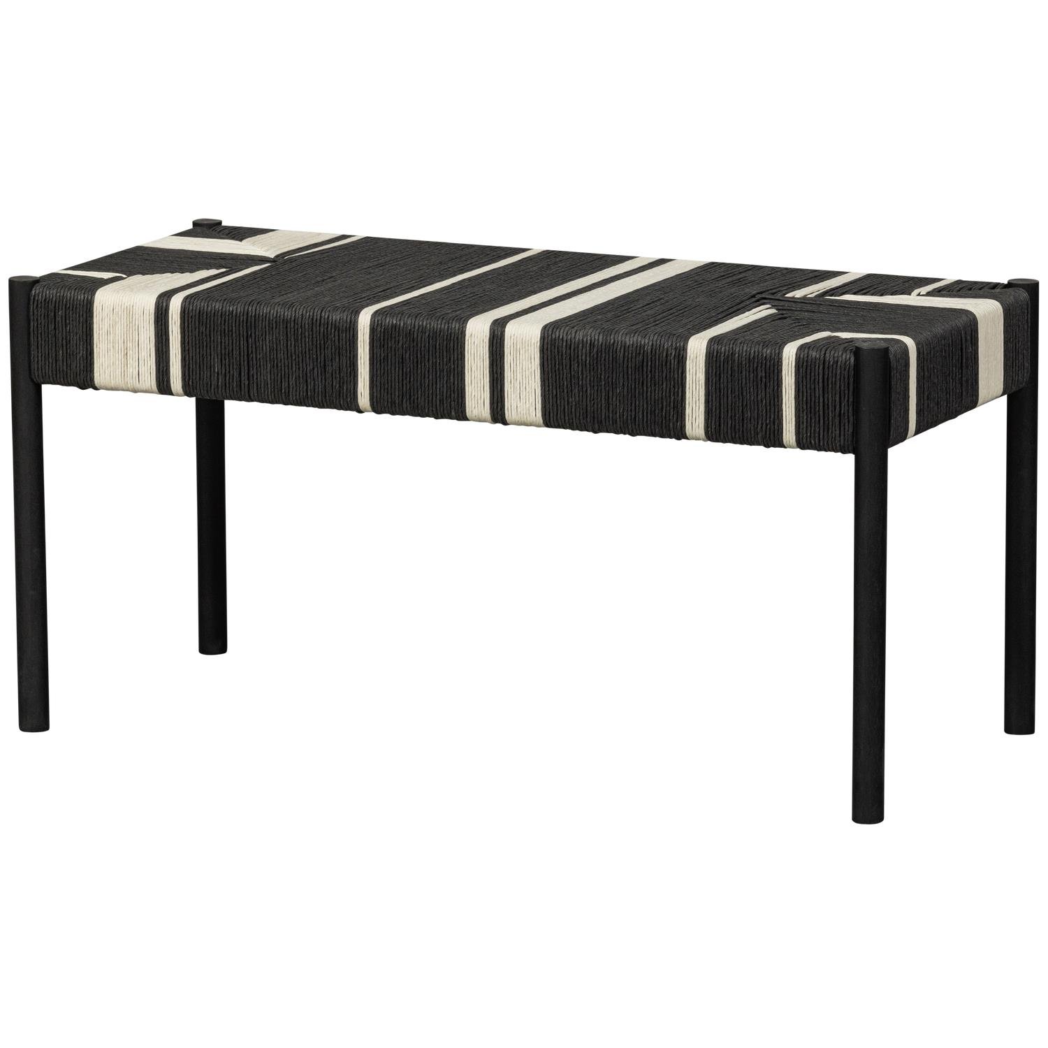 WOOOD Jessy Bankje - Mangohout|Koord - Zwart|Wit - 44x90x40