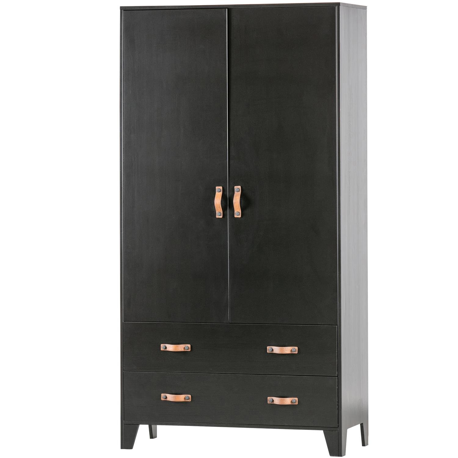 WOOOD Dian Garderobekast - Grenen - Zwart - 180x94x40