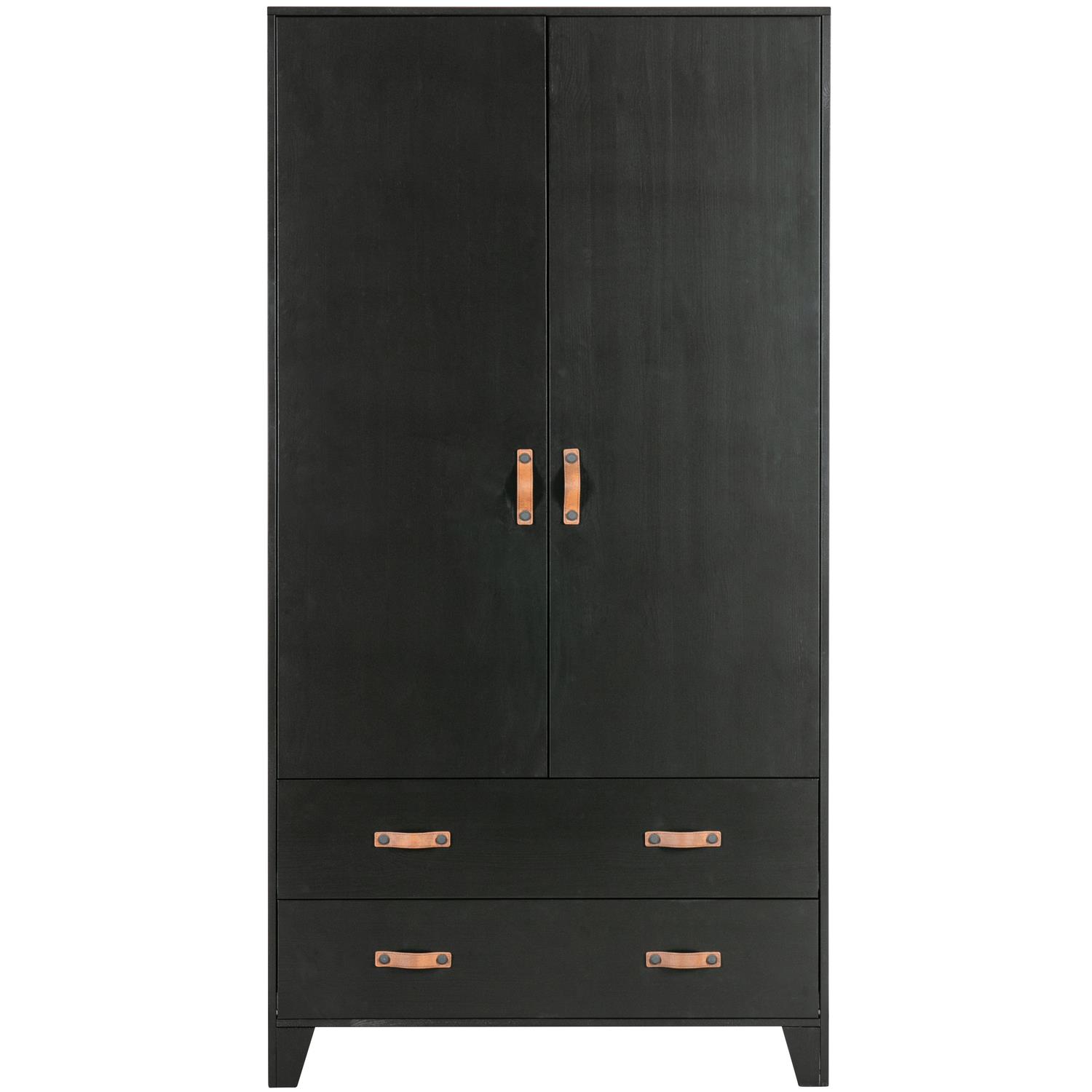 WOOOD Dian Garderobekast - Grenen - Zwart - 180x94x40