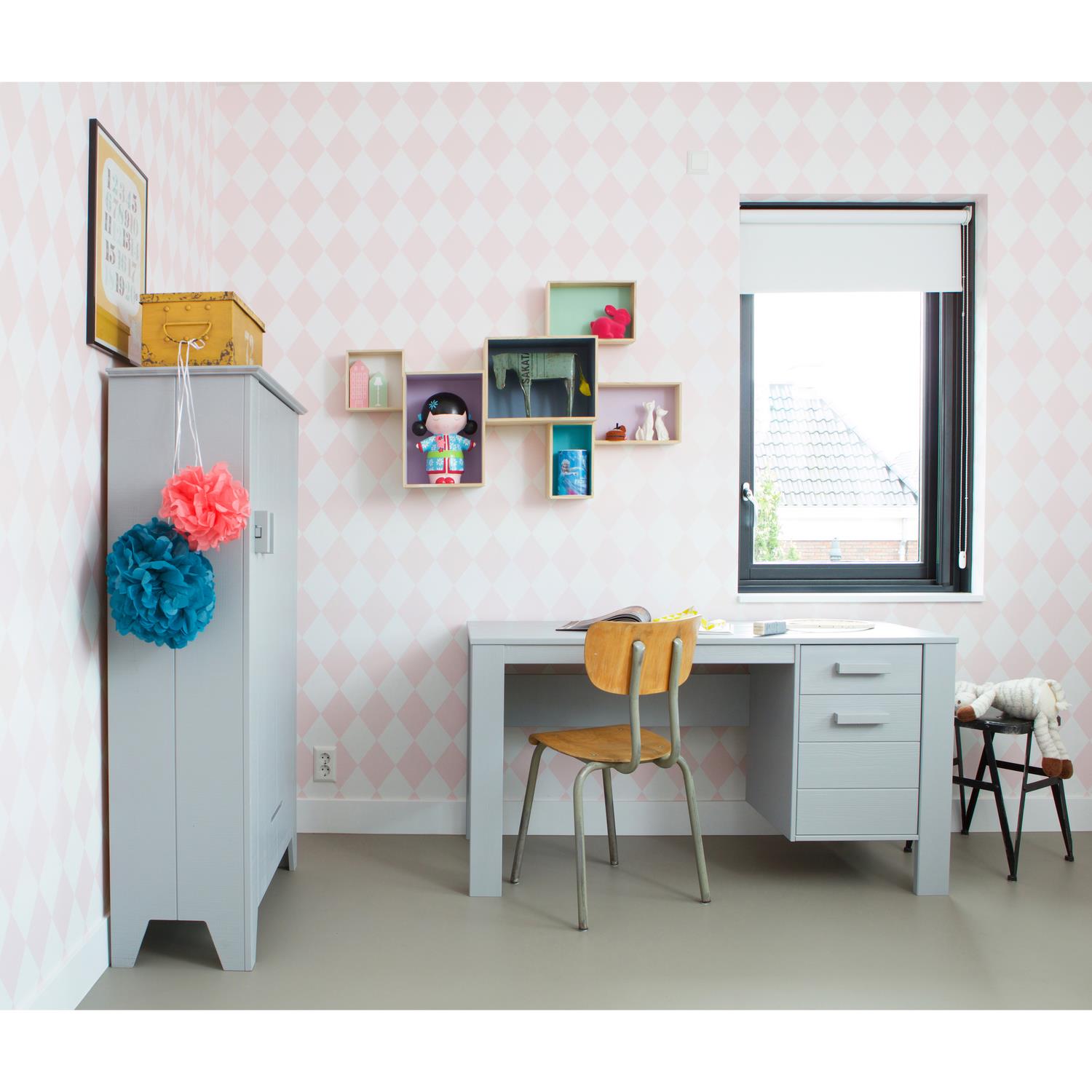 Woood Dennis Bureau - Grenen - Betongrijs - Geborsteld