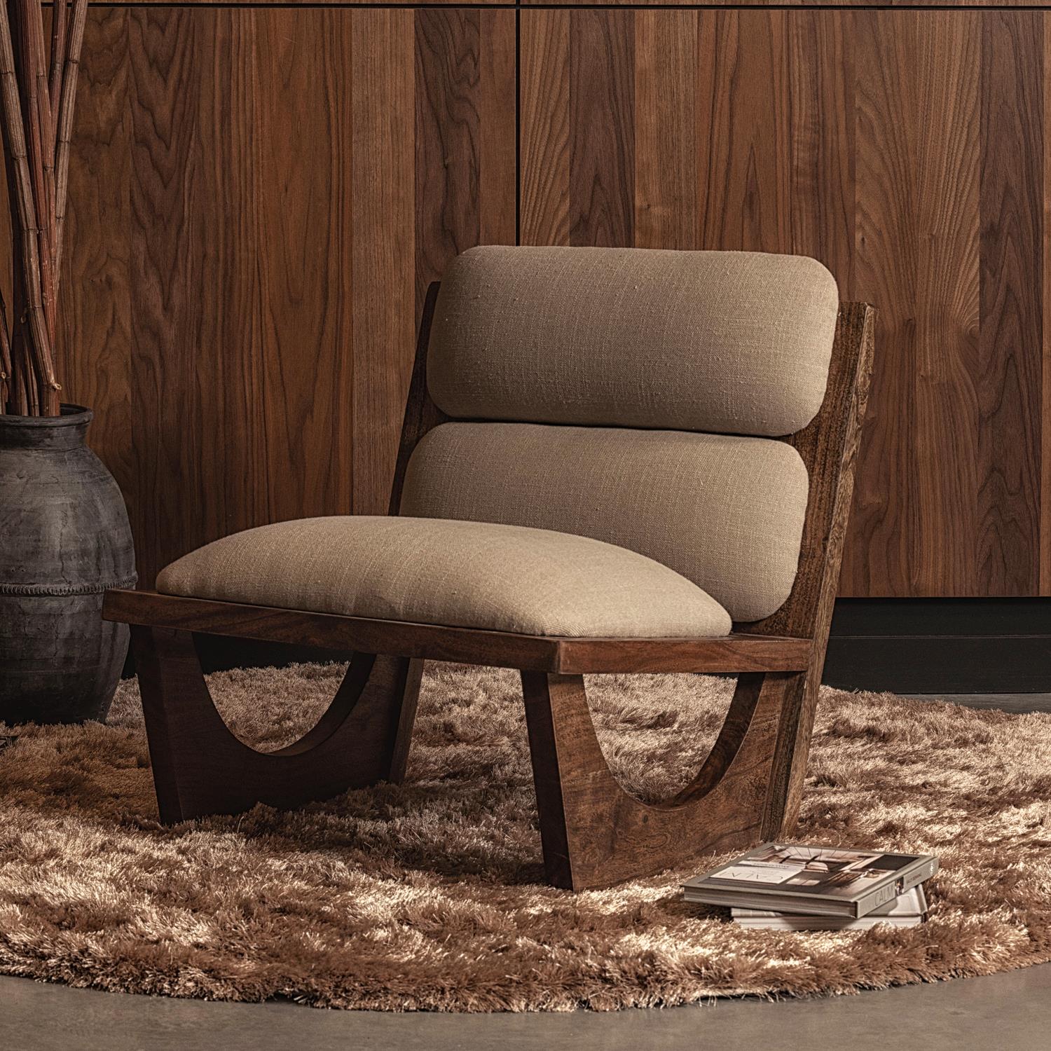 BePureHome Opulent Fauteuil - Bouclé|Hout - Naturel - 75x70x80