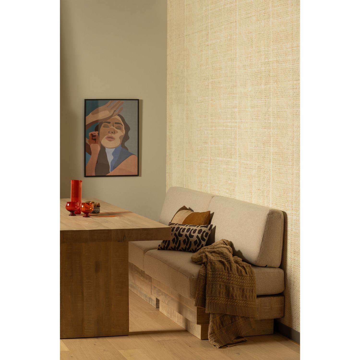 WOOOD Balk Muurbankje Incl. Kussens - Hout - Naturel - 87x107x66
