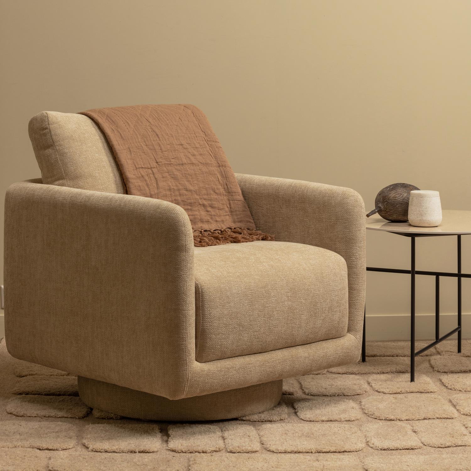 WOOOD Oscar Draaifauteuil - Chenille - Naturel - 64x78x79