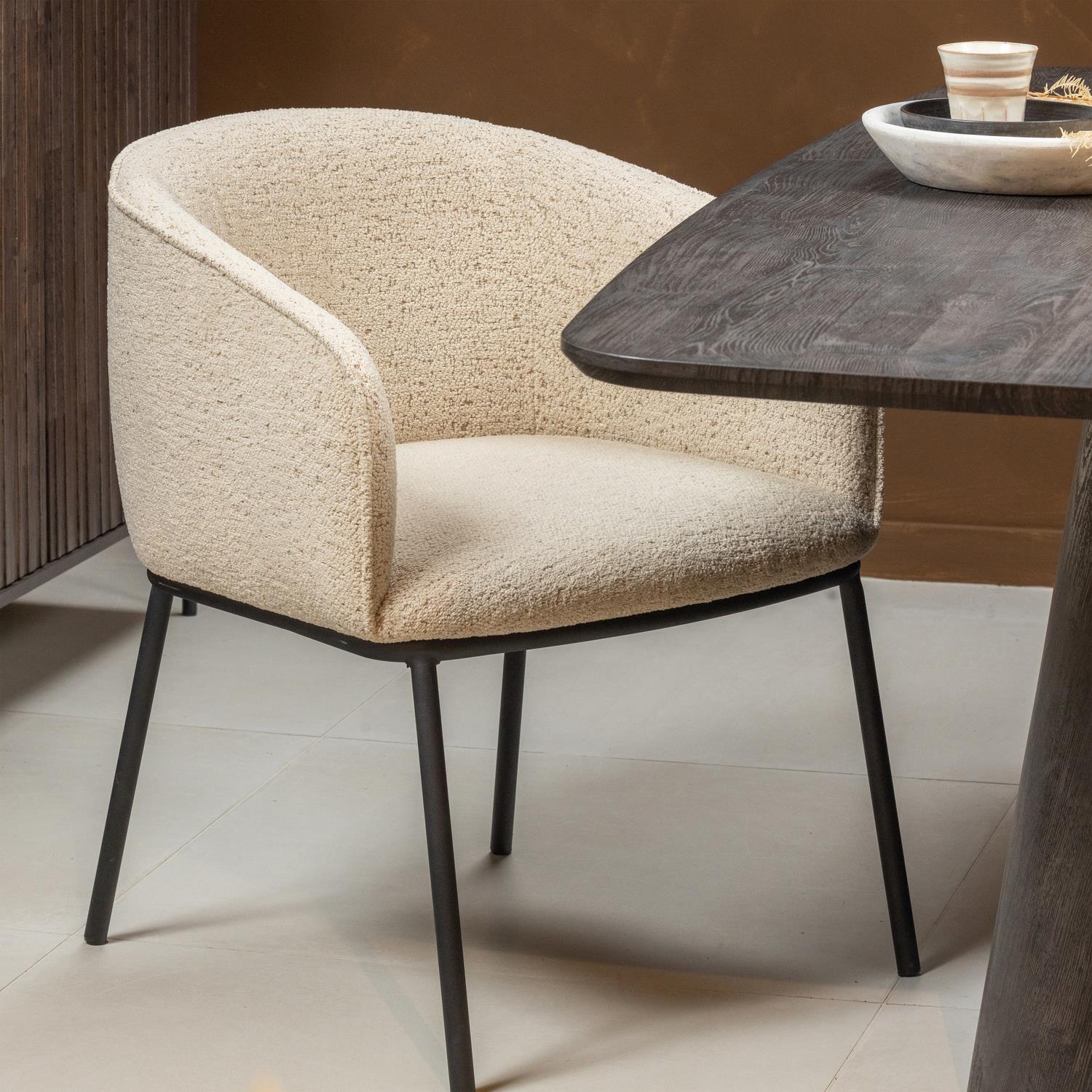 WOOOD Leon Eetkamerstoel - Bouclé  - Naturel Melange - 77x61x63