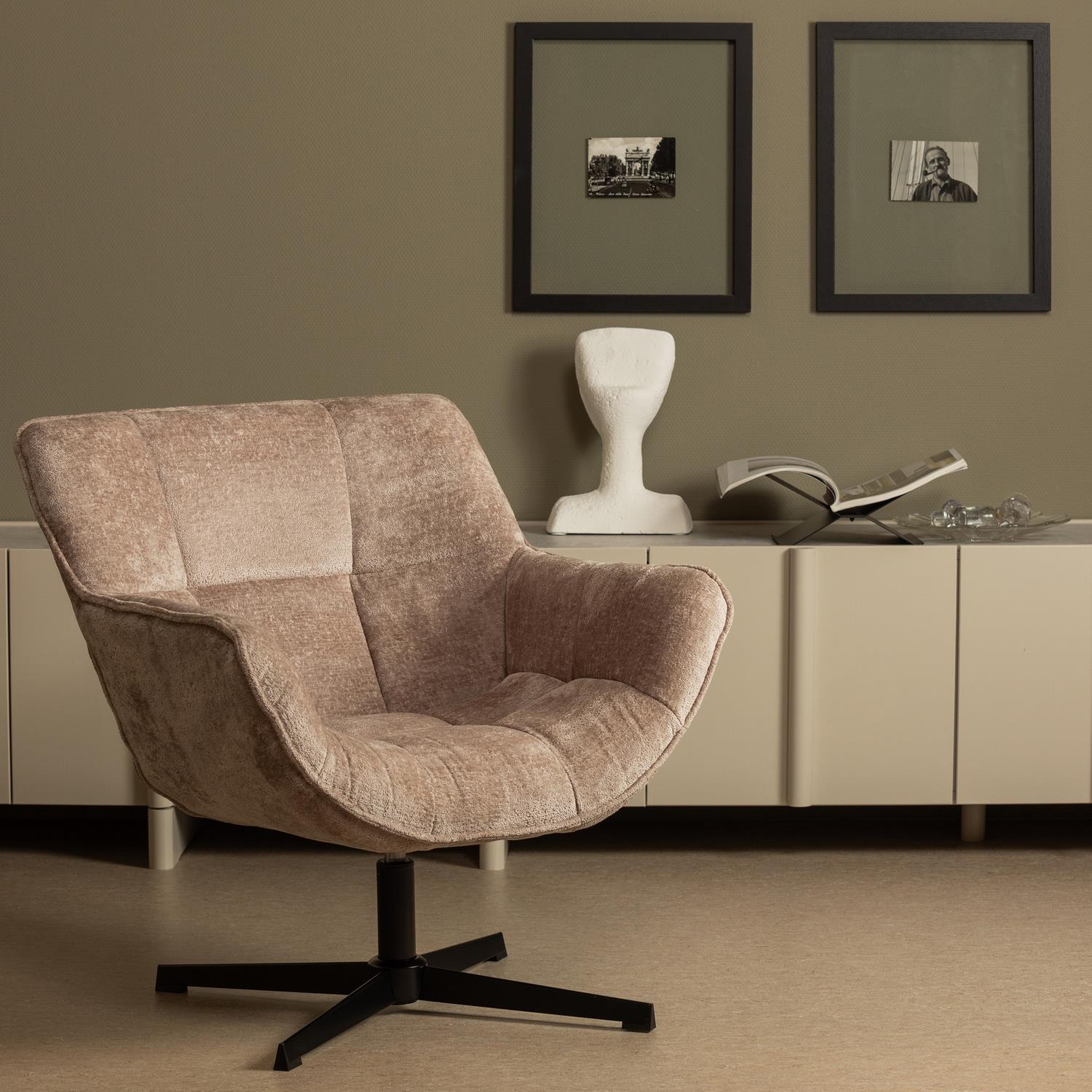 WOOOD Wibo Draaifauteuil - Chenille - Taupe - 94x71x83