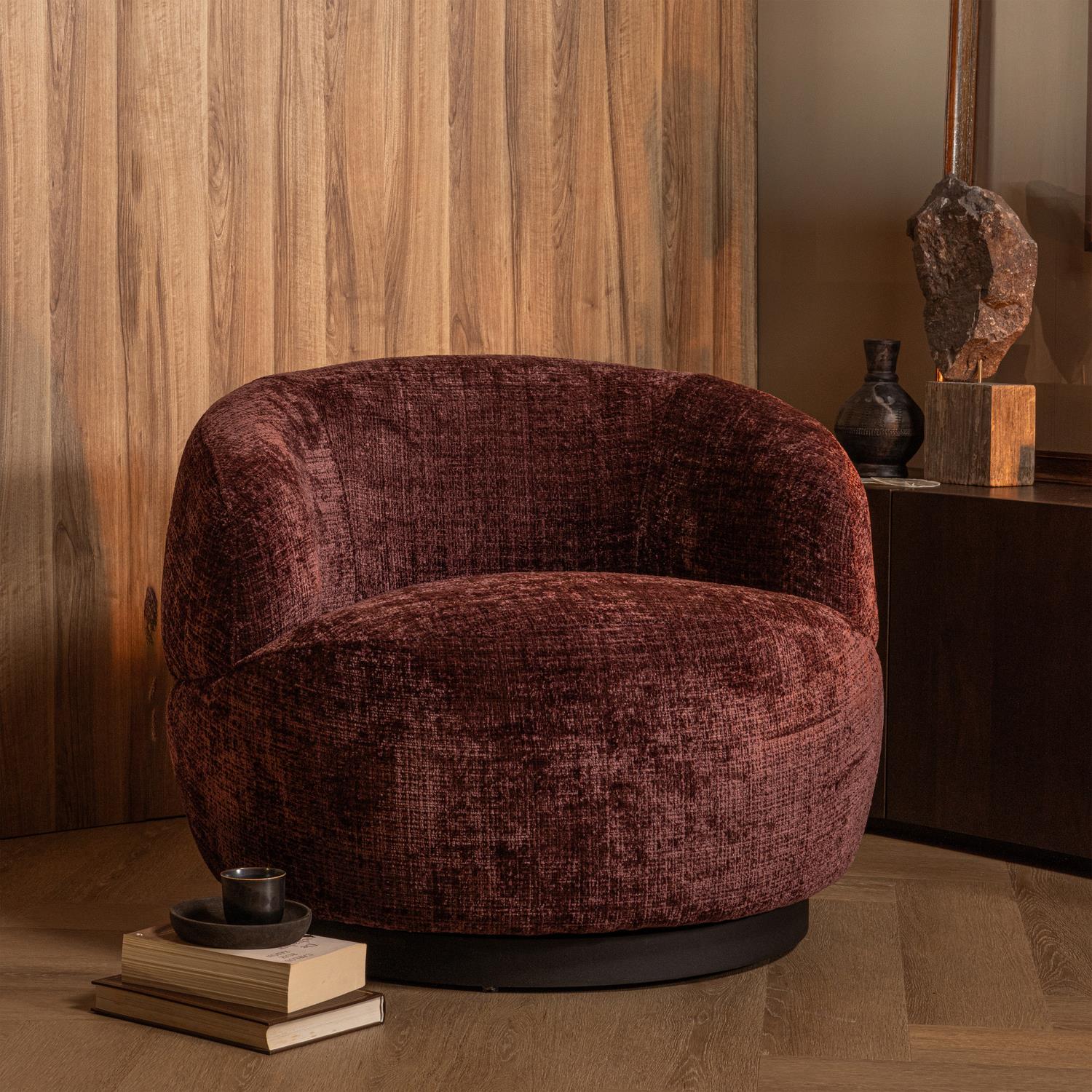 BePureHome Woolly Draaifauteuil - Aubergine Chenille
