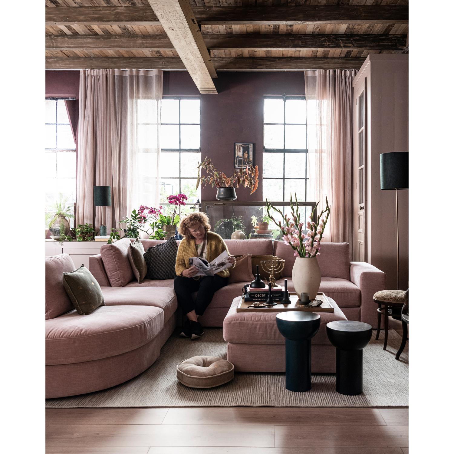 vtwonen Family 1-Zits Bank Element Ronde Hoek Links - Polyester -Roze