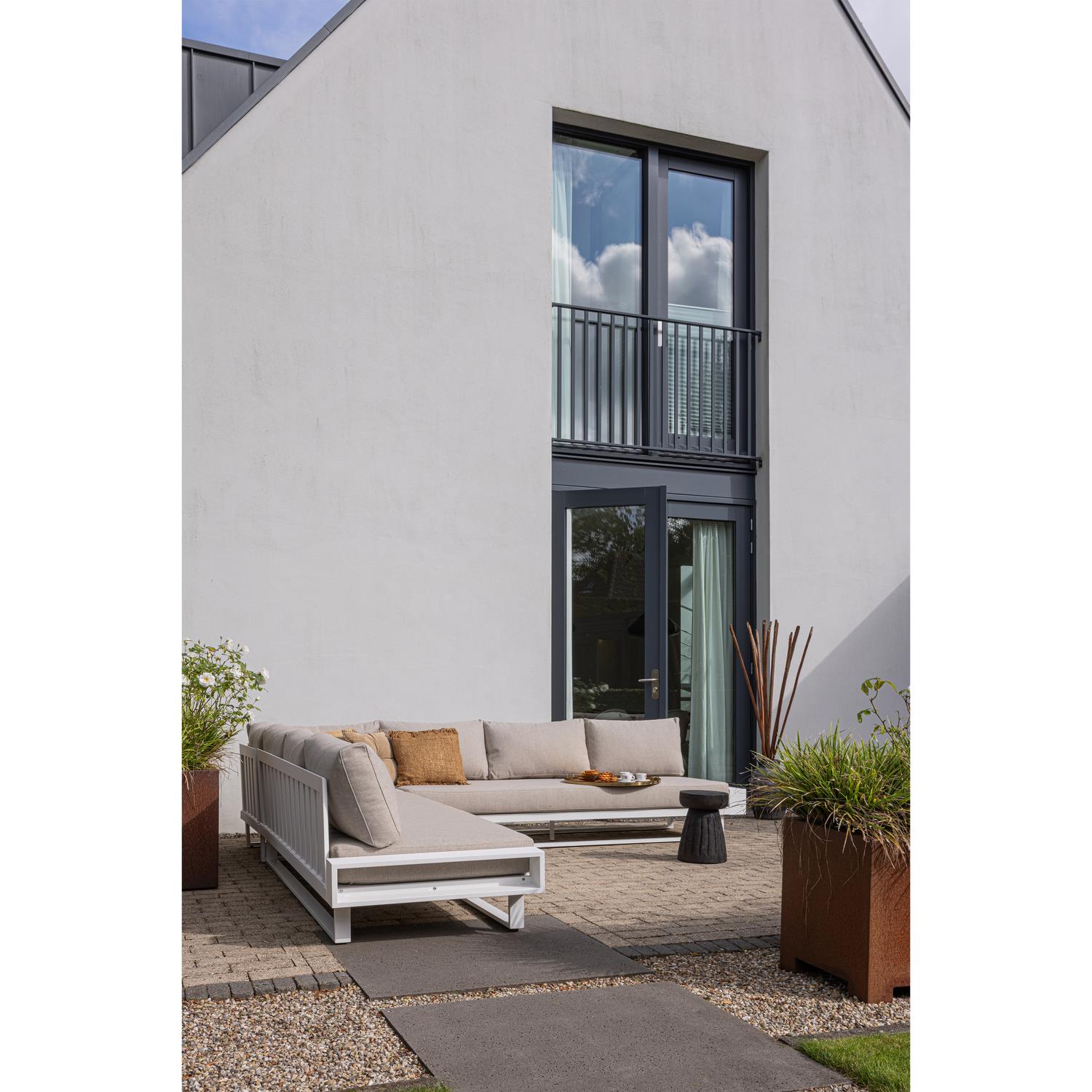 WOOOD Flint Tuinhoekbank - Aluminium - Wit|Naturel - 80x308x308