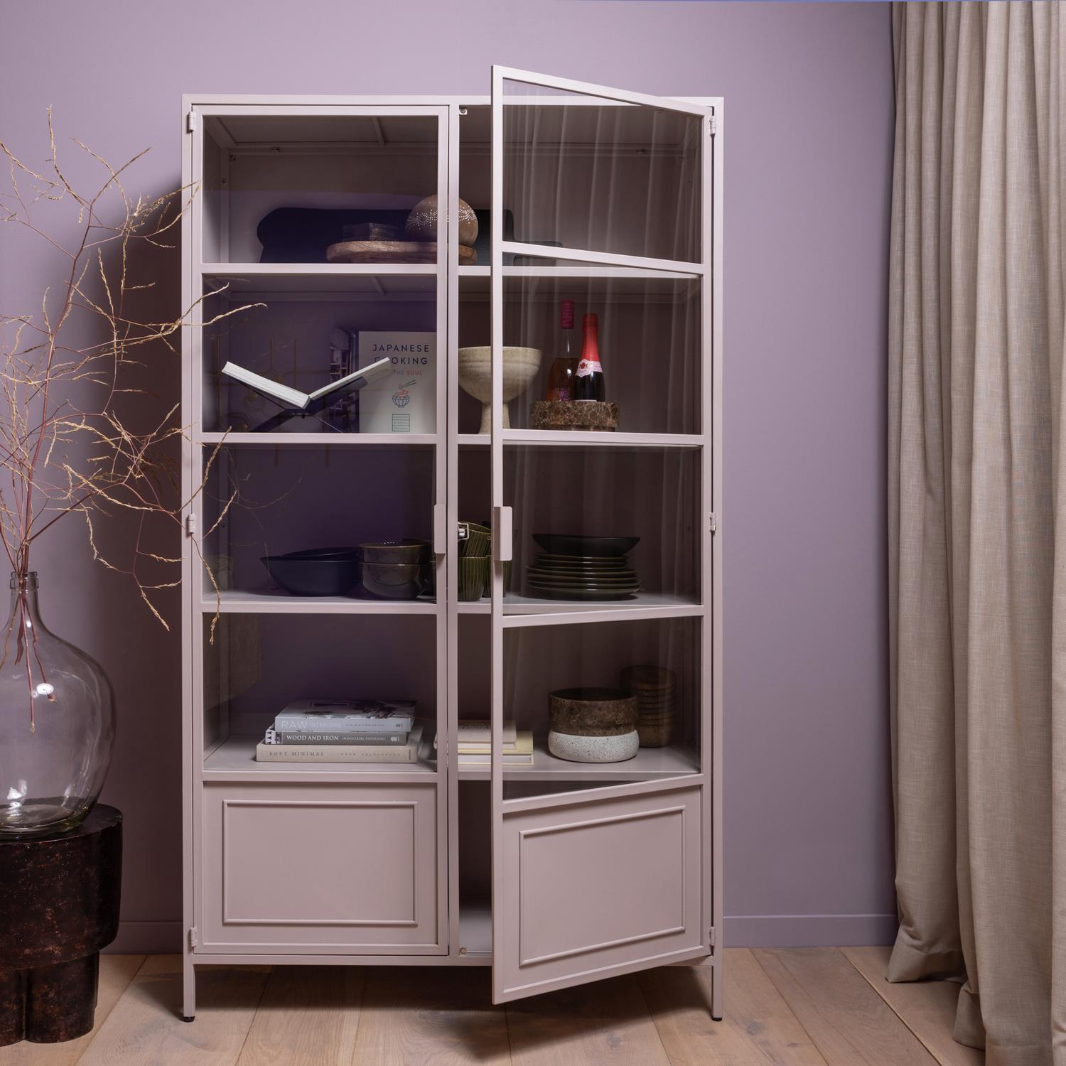 WOOOD Ronja Vitrinekast - Metaal - Soft Pink - 189x110x43