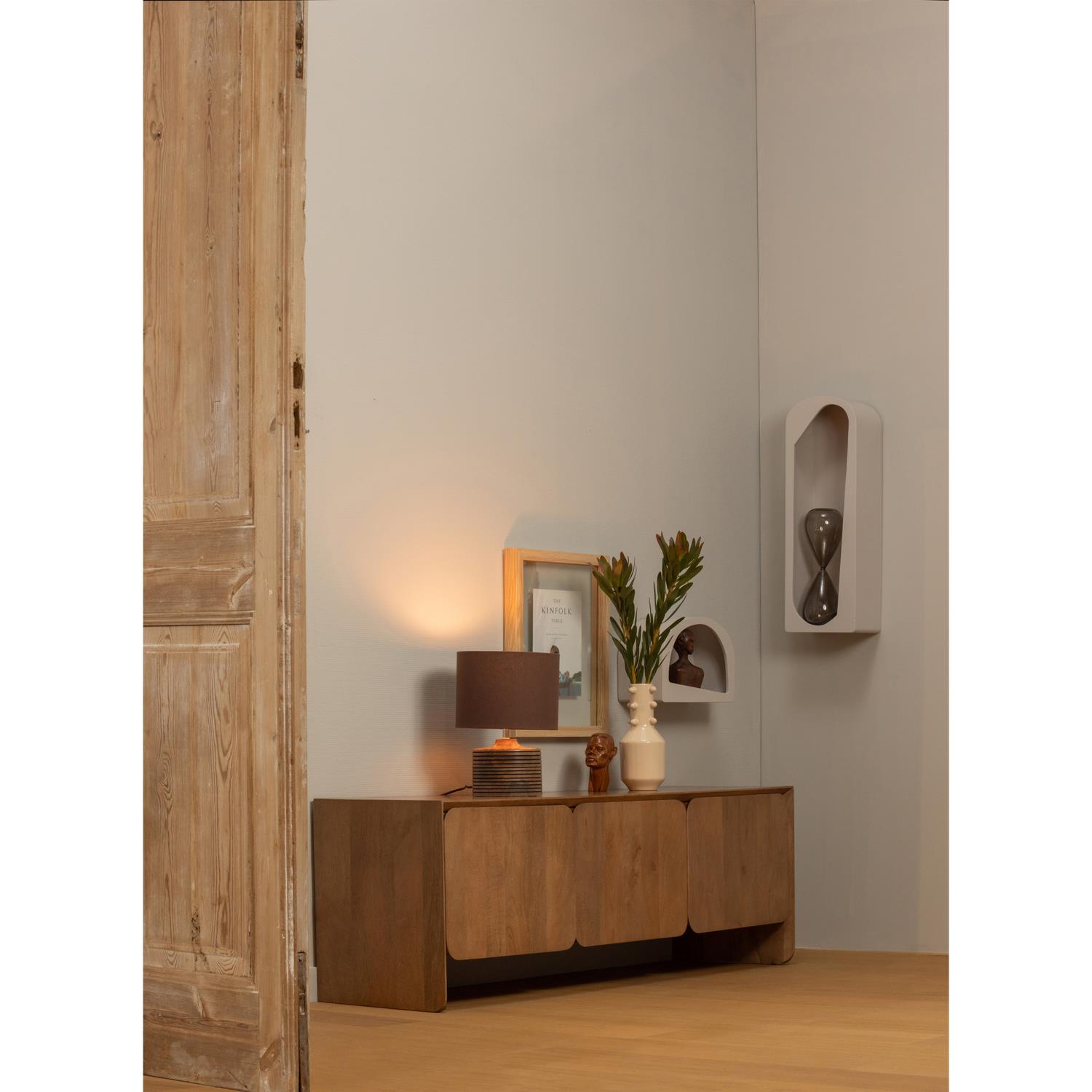 WOOOD Menzo Tafellamp - Hout - Warm Bruin - 35x25x25