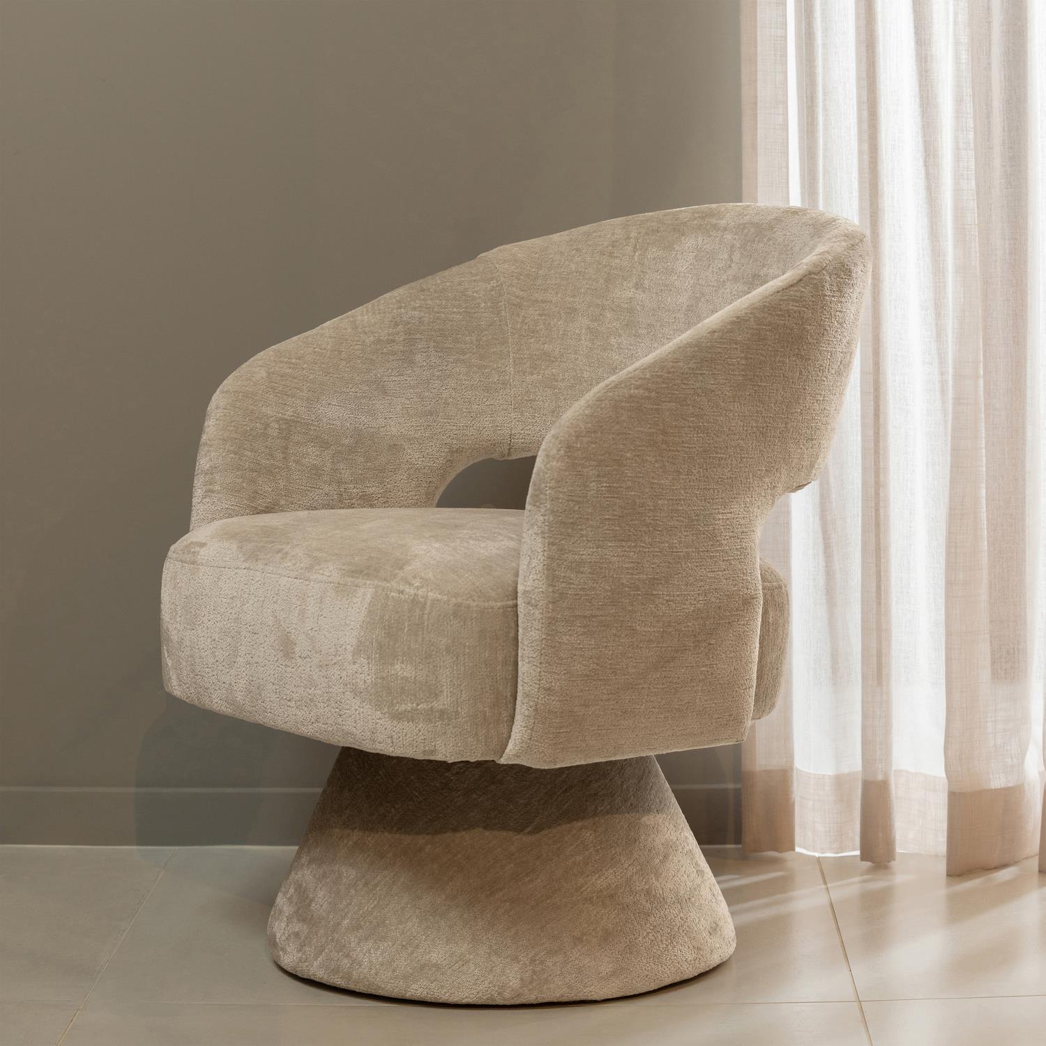 WOOOD Ebba Draaibare Fauteuil - Chenille - Naturel - 82x71x64