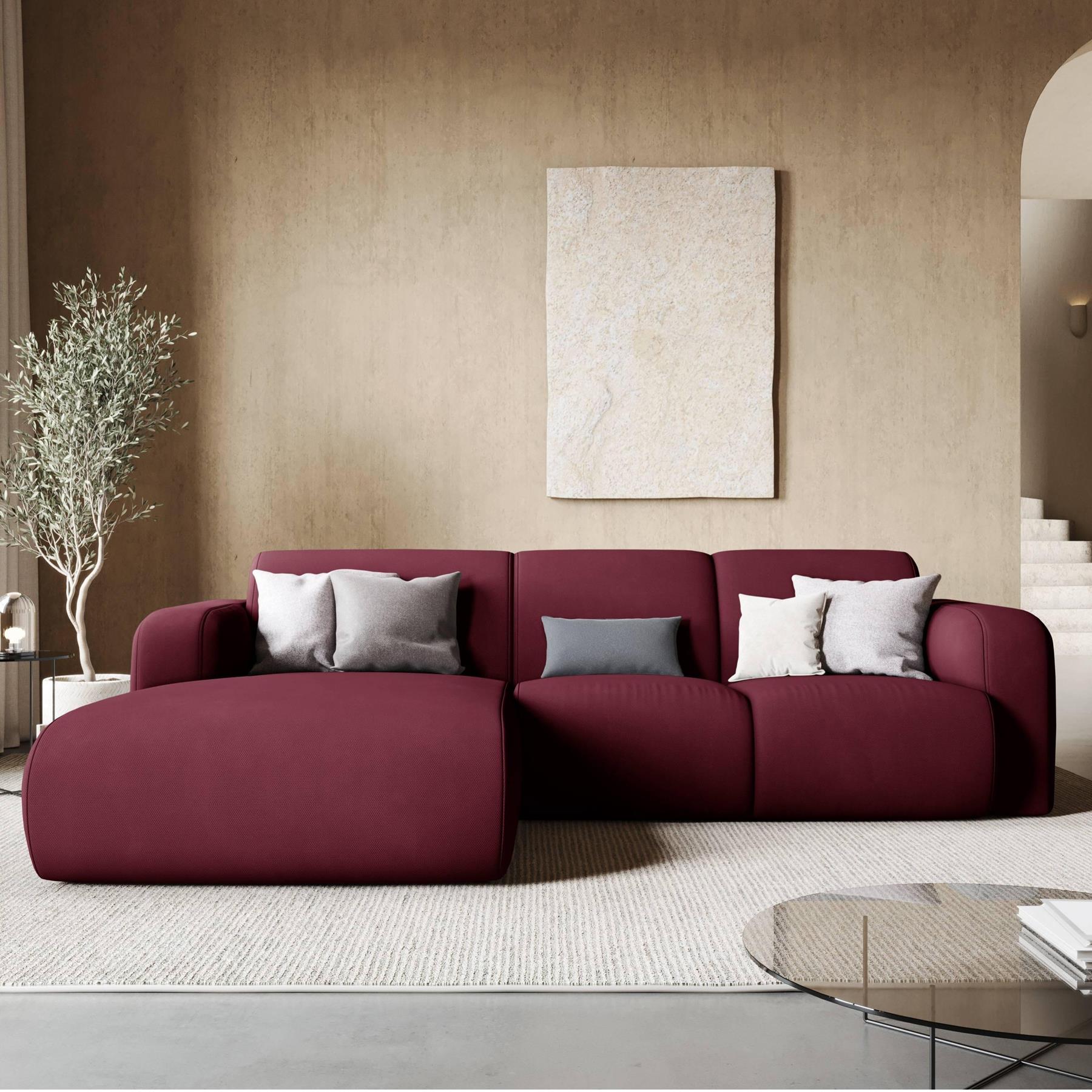 Windsor & Co Lola Hoekbank met Chaise Longue Links - Fluweel - Bordeauxrood
