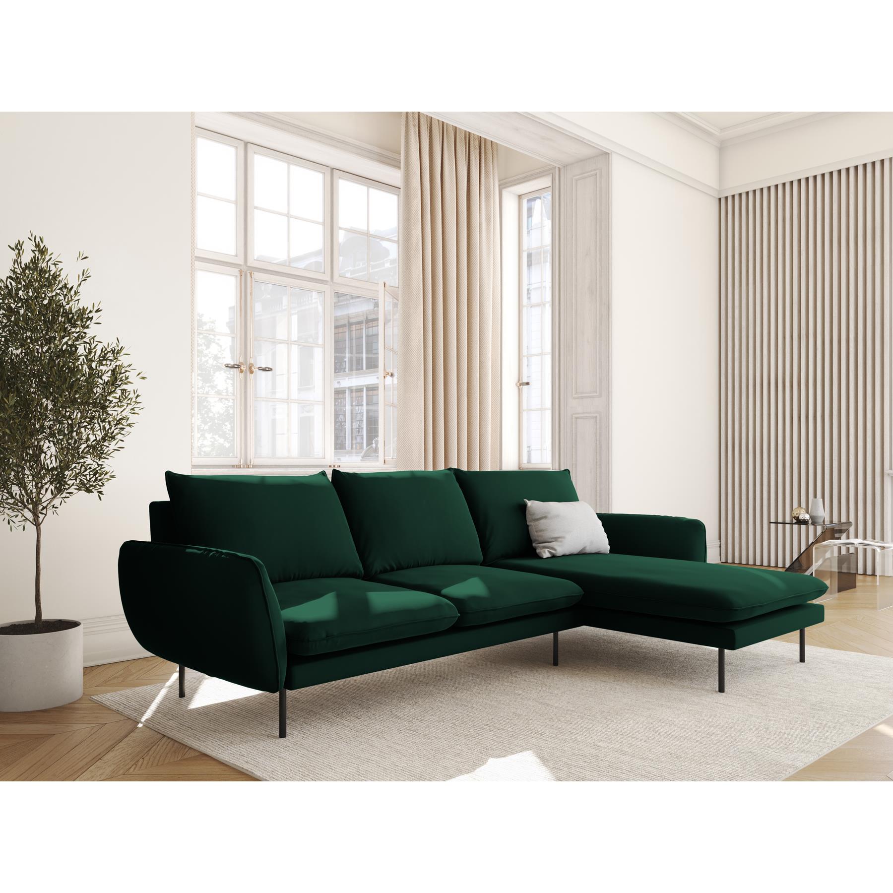 Cosmopolitan Design Vienna Hoekbank met Chaise Longue Rechts - Velvet - Flessengroen