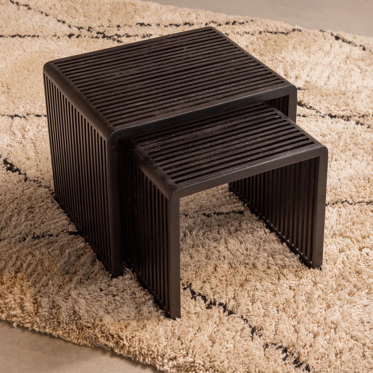 WOOOD Willa Bijzettafels Set van 2 - Teak - Zwart - 40x50x43,5
