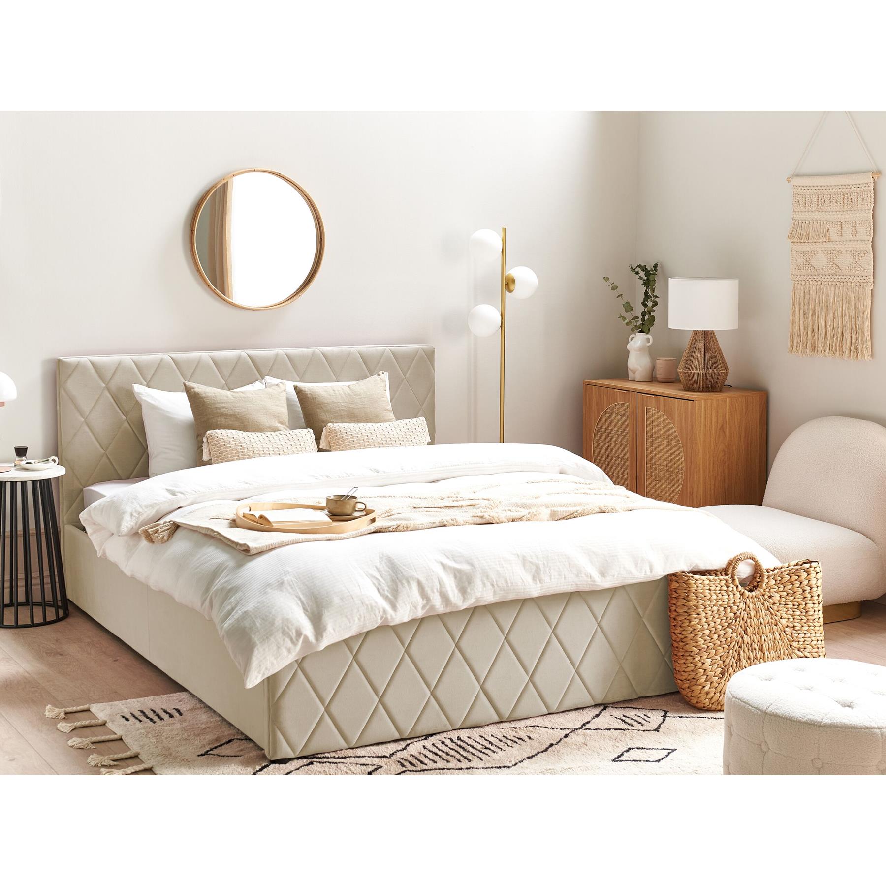 Beliani - ROCHEFORT - Tweepersoonsbed - Beige - 160 x 200 cm - Fluweel