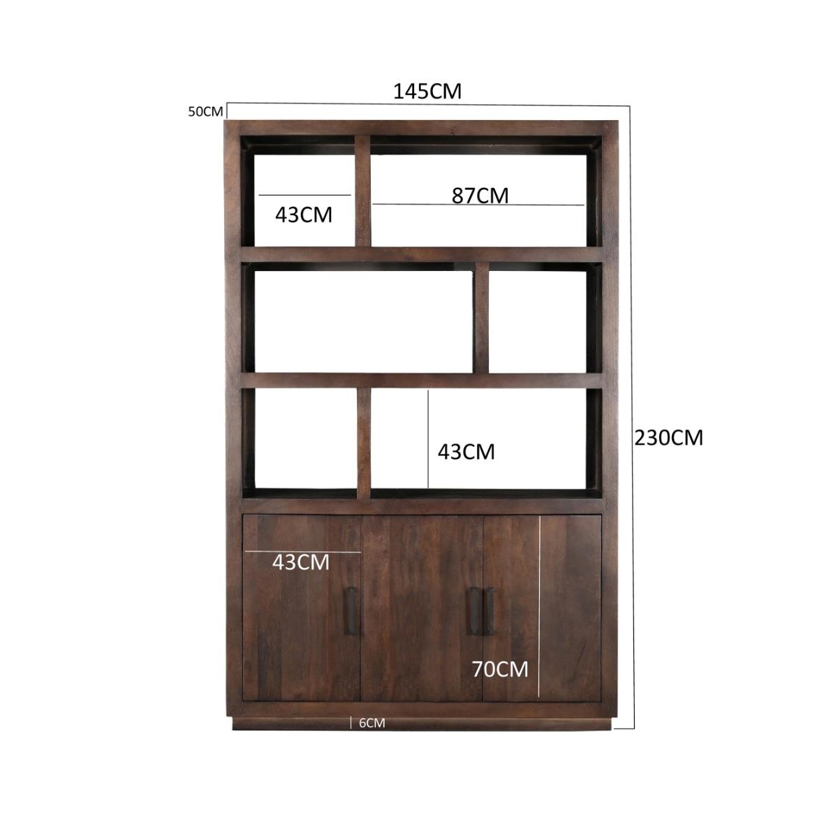 Livingfurn - Wandkast Bruin Mangohout - 145x50x230cm - Jaxx