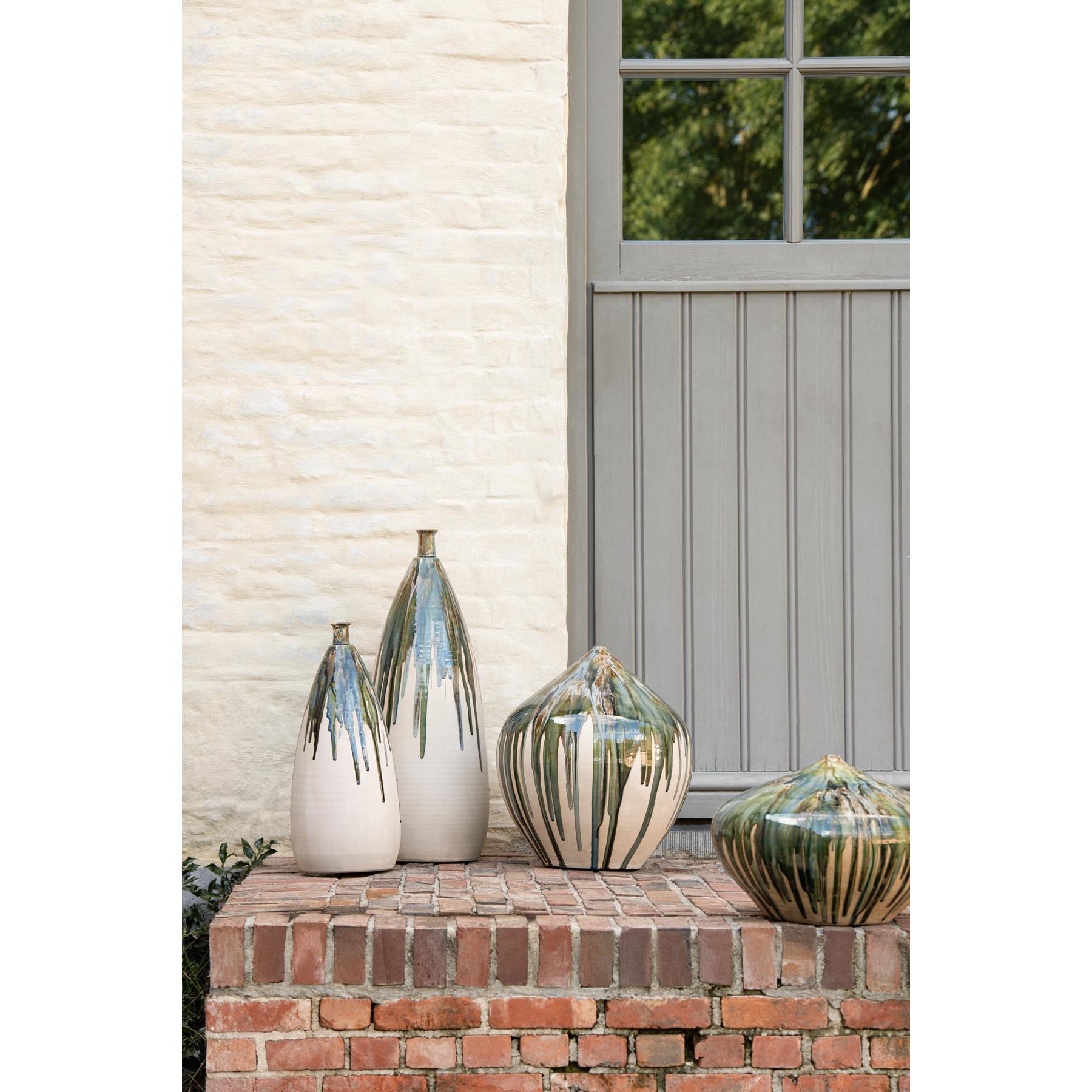 J-Line vaas Hoog Verf - keramiek - naturel|groen - 45 cm hoog