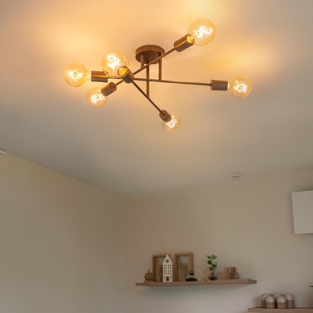 QAZQA Industriële plafondlamp donkerbrons 6-lichts - Sydney