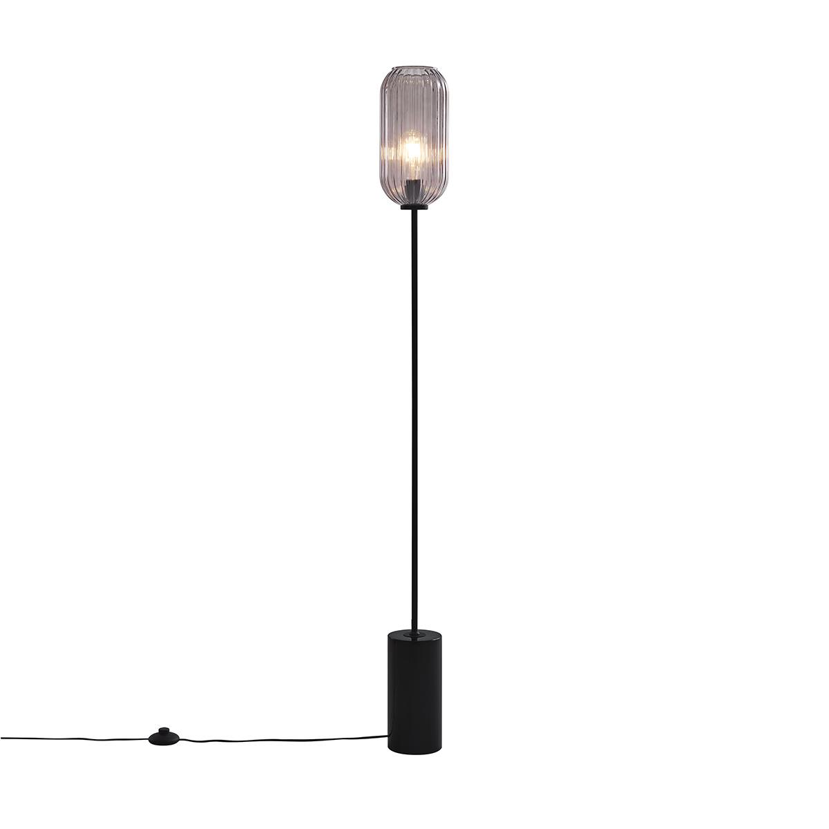 QAZQA Art Deco vloerlamp zwart met smoke glas - Rid