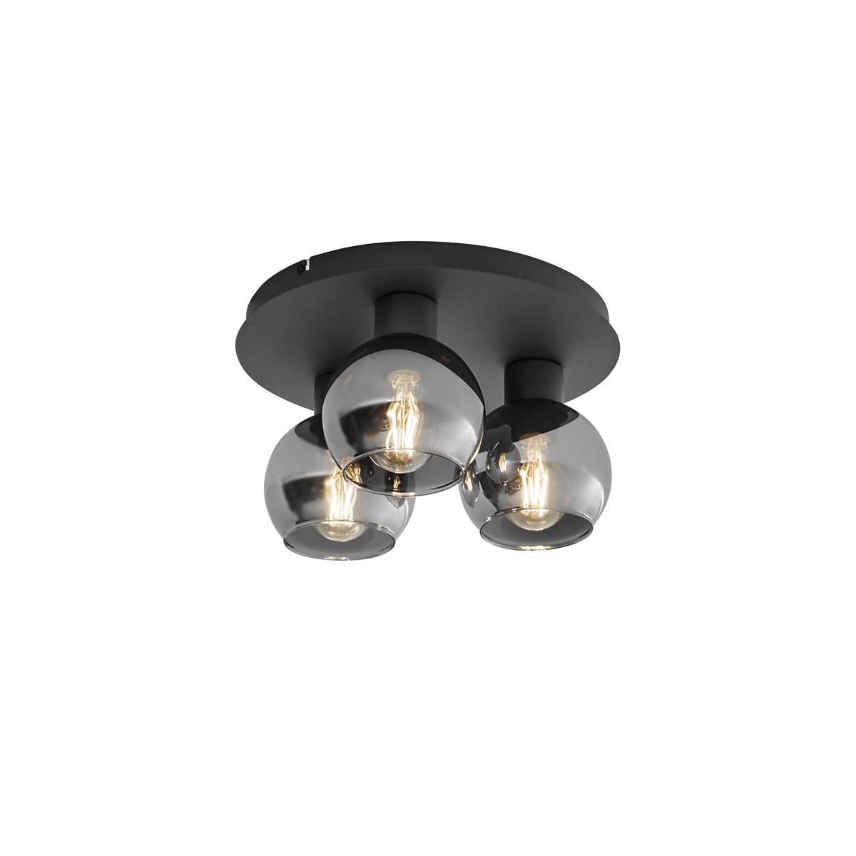 QAZQA Art Deco plafondlamp zwart met smoke glas 3-lichts - Vidro