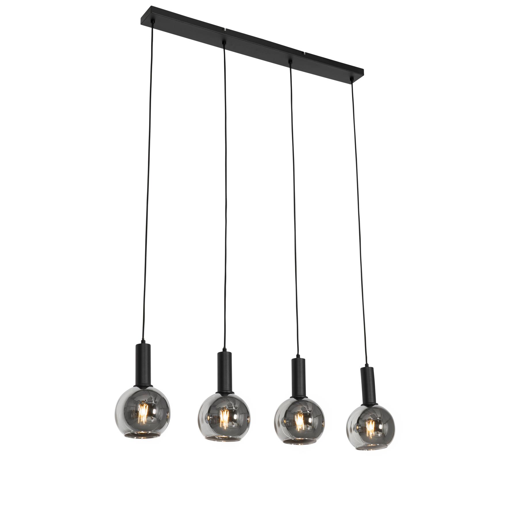 QAZQA Art Deco hanglamp zwart met smoke glas 4-lichts - Josje