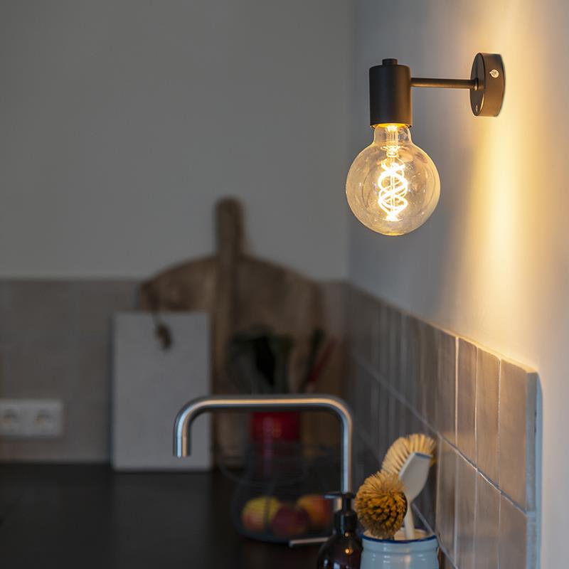 QAZQA Industriële wandlamp zwart 13cm - Facil