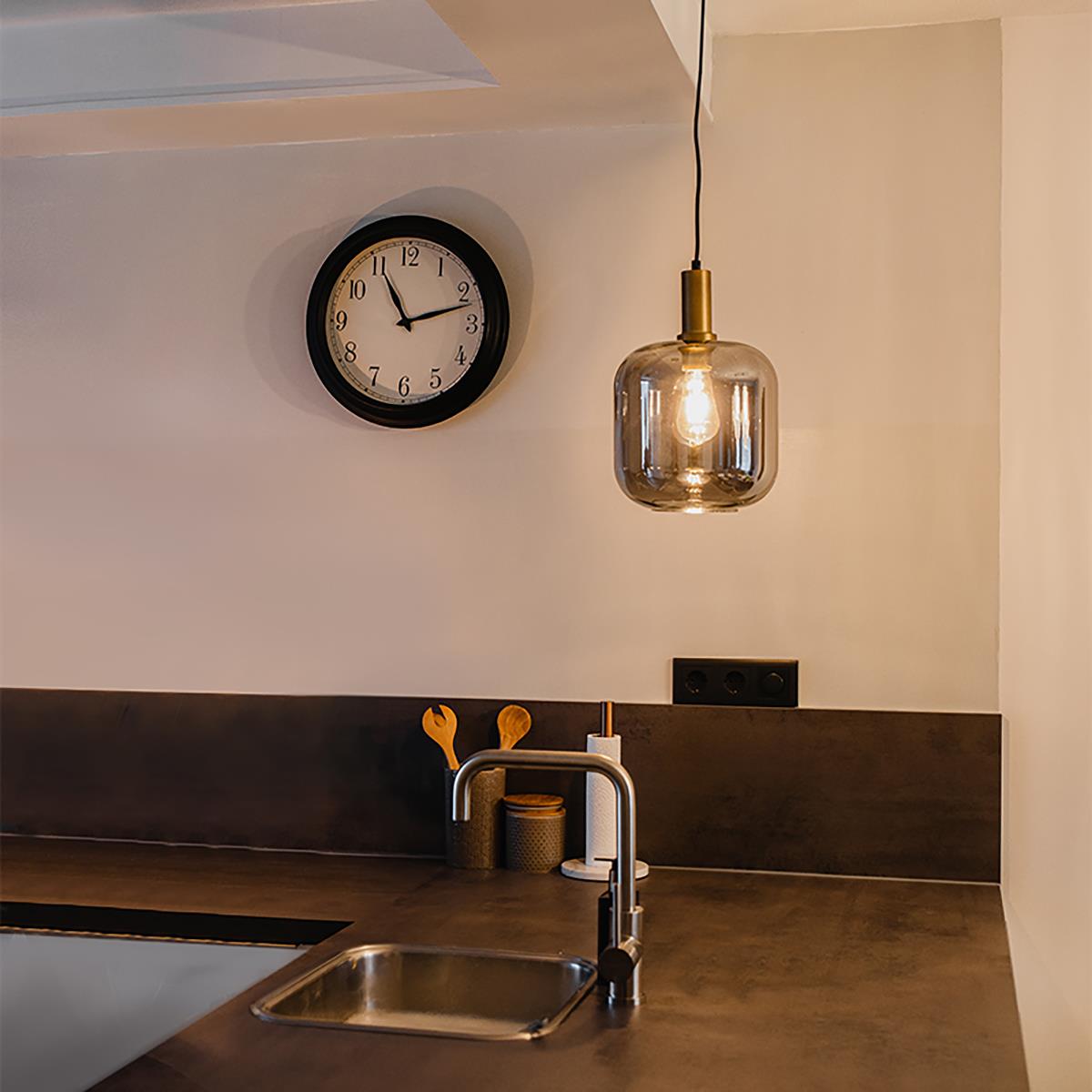 QAZQA Smart hanglamp zwart met goud en smoke glas incl. Wifi A60 -