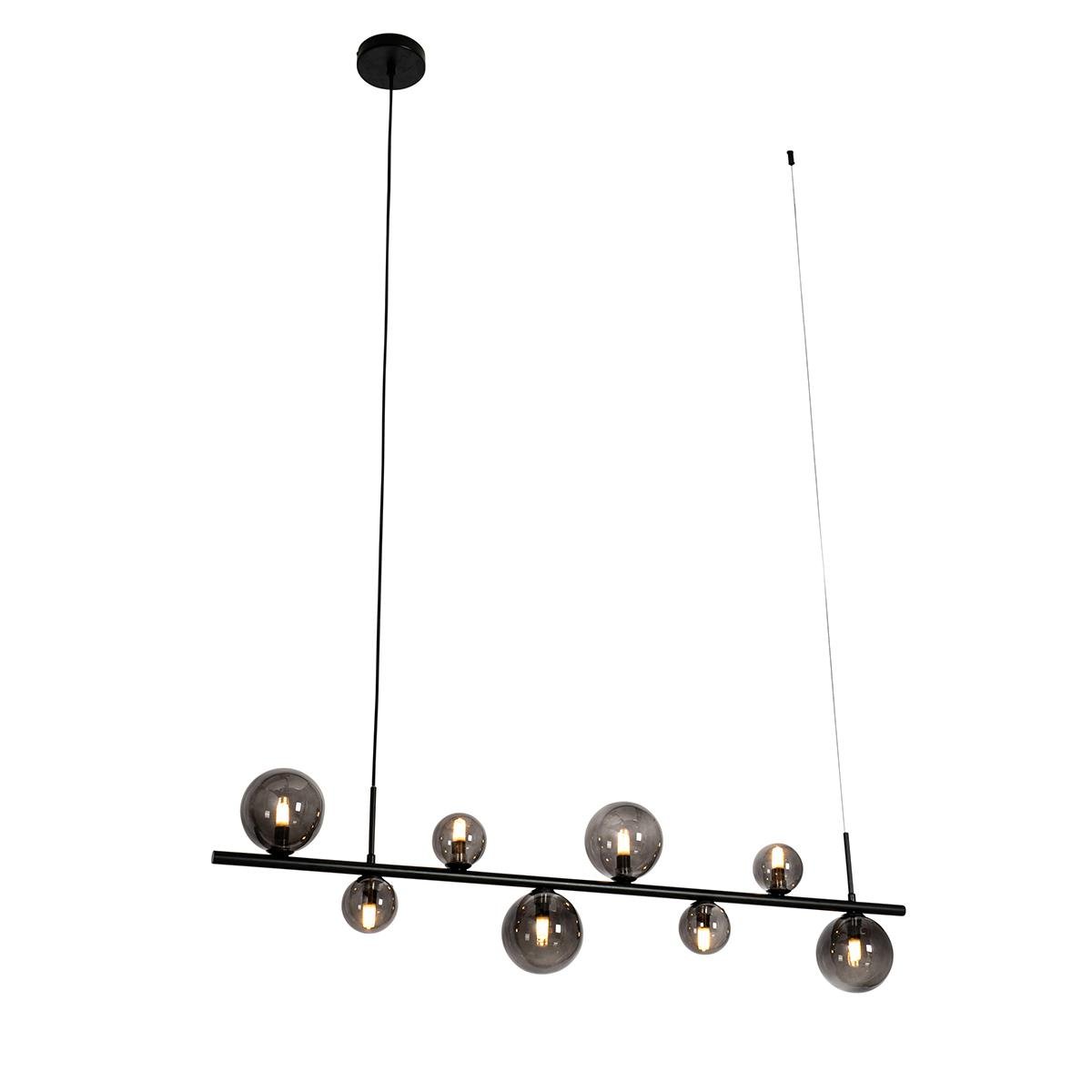 QAZQA Hanglamp zwart met smoke glas langwerpig 8-lichts - Monaco