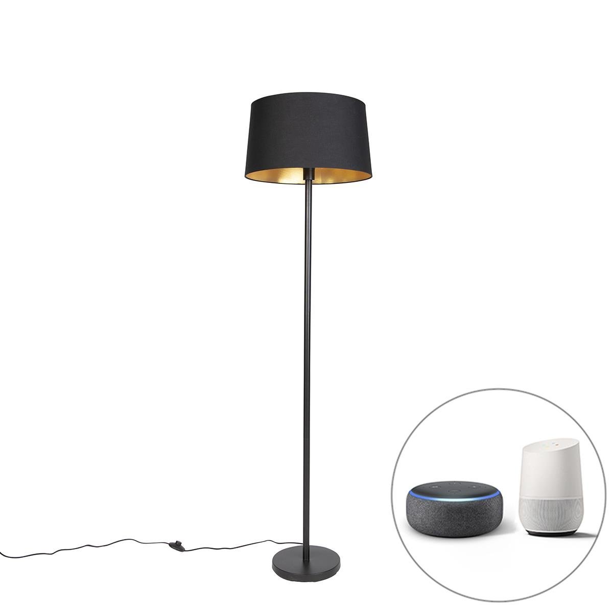 QAZQA Smart vloerlamp zwart met zwarte kap 45 cm incl. Wifi A60 -
