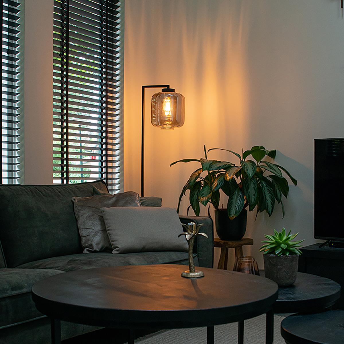QAZQA Smart vloerlamp zwart met smoke glas incl. Wifi ST64 - Qara