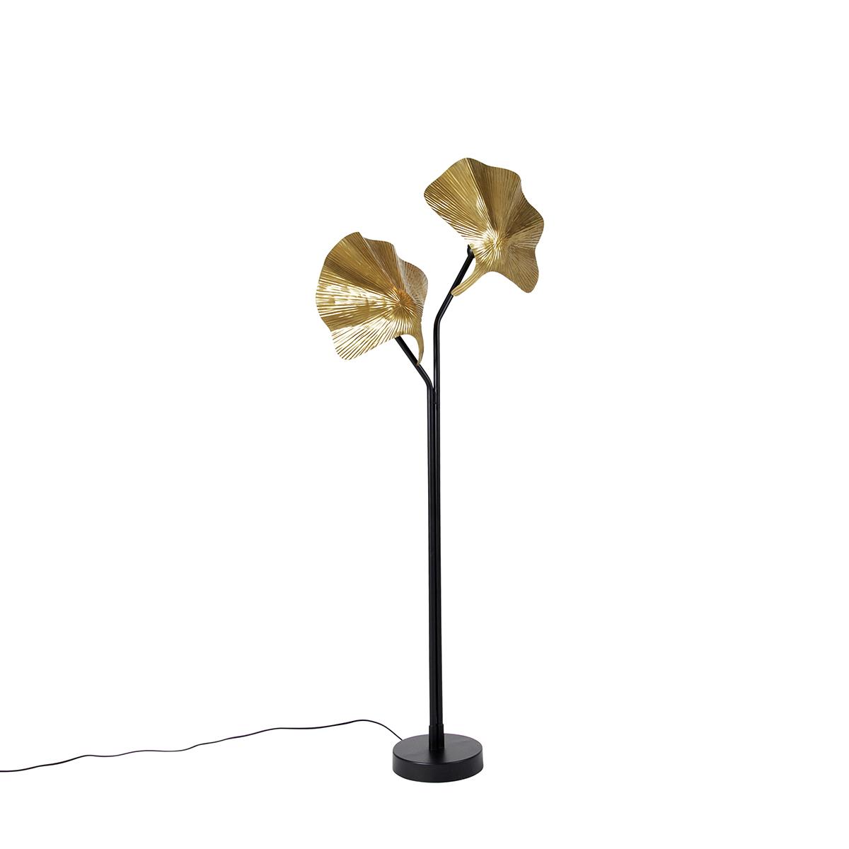 QAZQA Oosterse vloerlamp messing met zwart 2-lichts - Louka