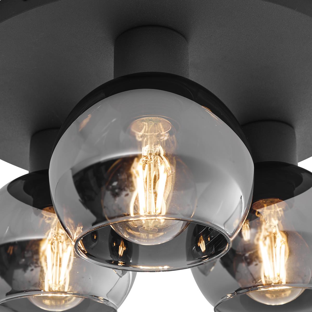 QAZQA Art Deco plafondlamp zwart met smoke glas 3-lichts - Vidro