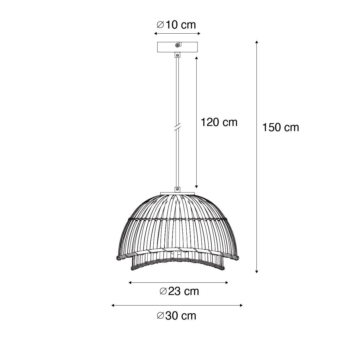 QAZQA Oosterse hanglamp zwart met naturel bamboe 30 cm - Pua