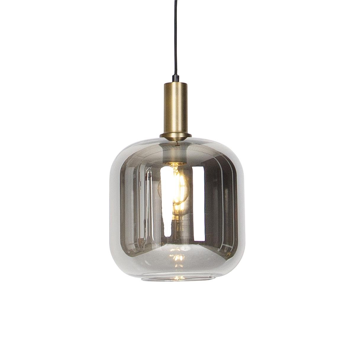QAZQA Smart hanglamp zwart met goud en smoke glas incl. Wifi A60 -
