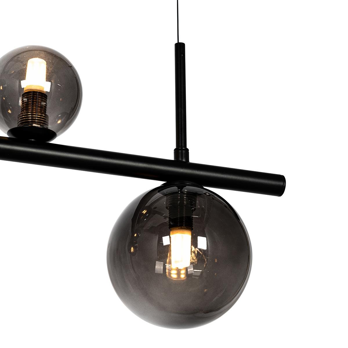 QAZQA Hanglamp zwart met smoke glas langwerpig 8-lichts - Monaco
