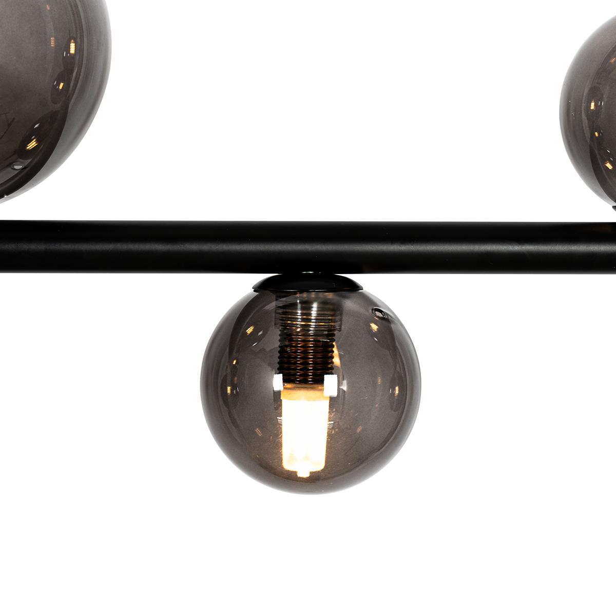 QAZQA Hanglamp zwart met smoke glas langwerpig 8-lichts - Monaco
