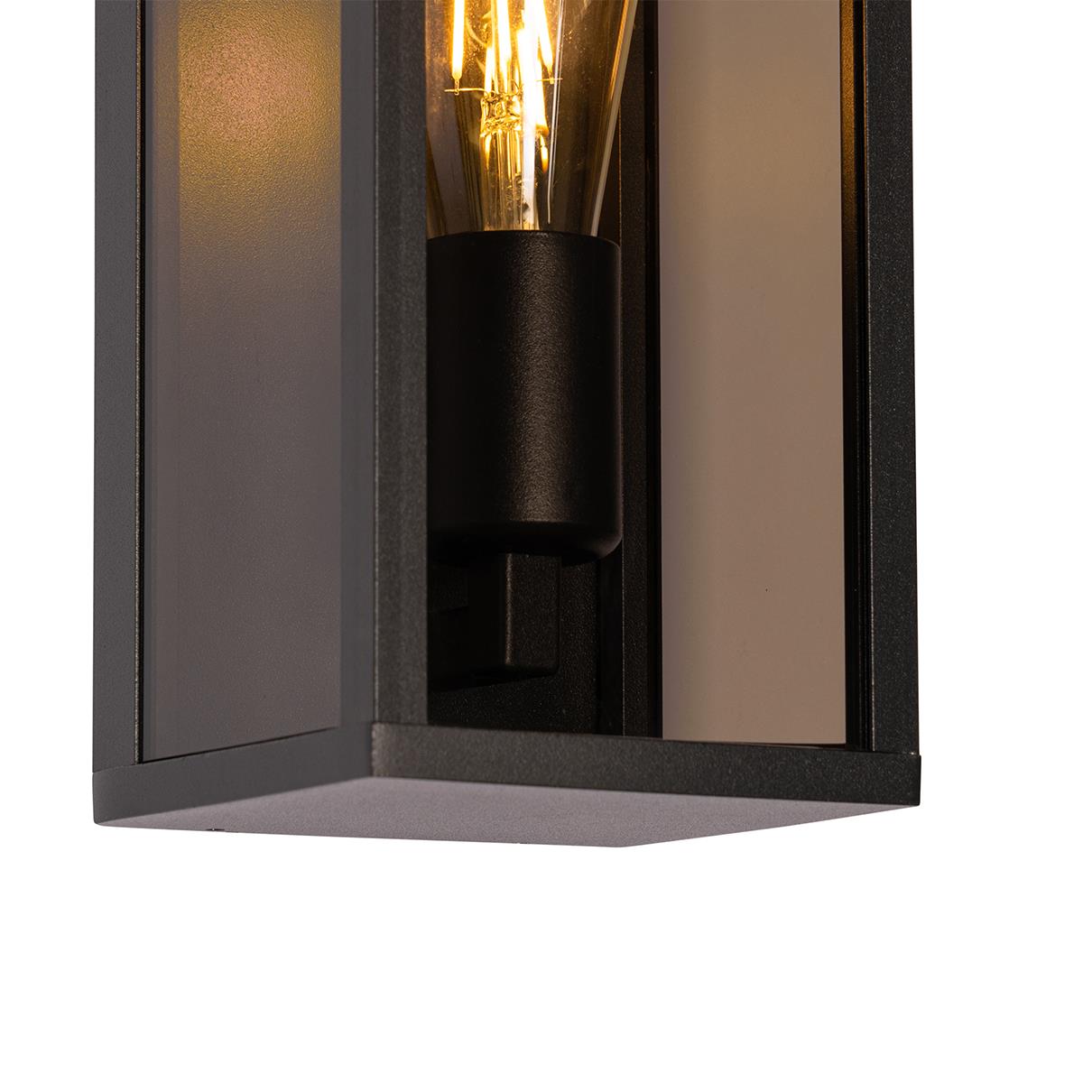 QAZQA Buiten wandlamp zwart met smoke glas 26 cm IP44 - Charlois