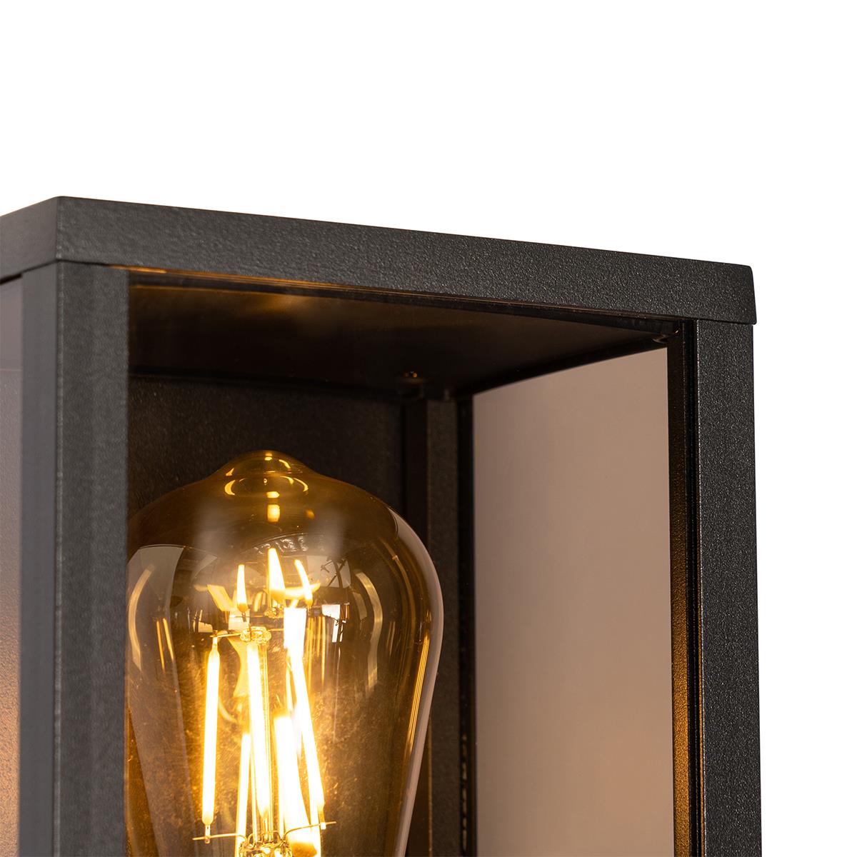 QAZQA Buiten wandlamp zwart met smoke glas 26 cm IP44 - Charlois