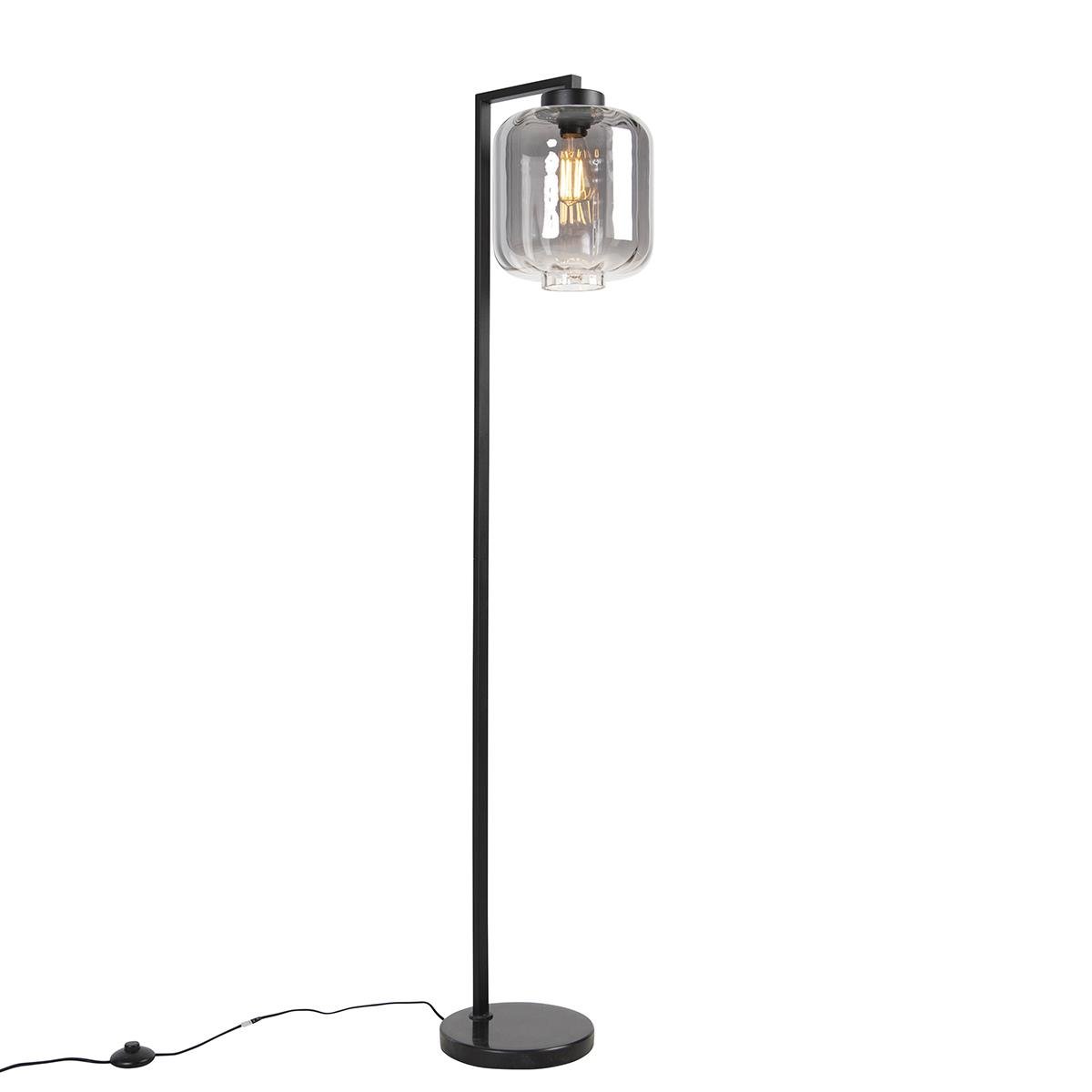 QAZQA Smart vloerlamp zwart met smoke glas incl. Wifi ST64 - Qara