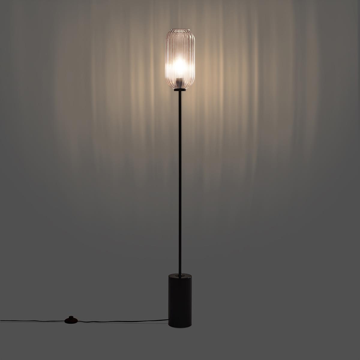 QAZQA Art Deco vloerlamp zwart met smoke glas - Rid