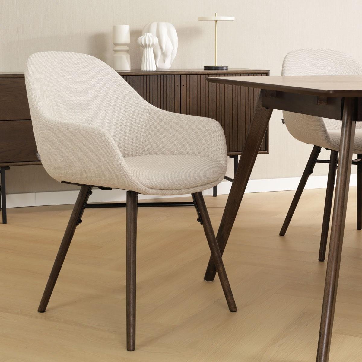 Nolon Nena-Mae Eetkamerstoel Beige - Armleuning - Walnoot