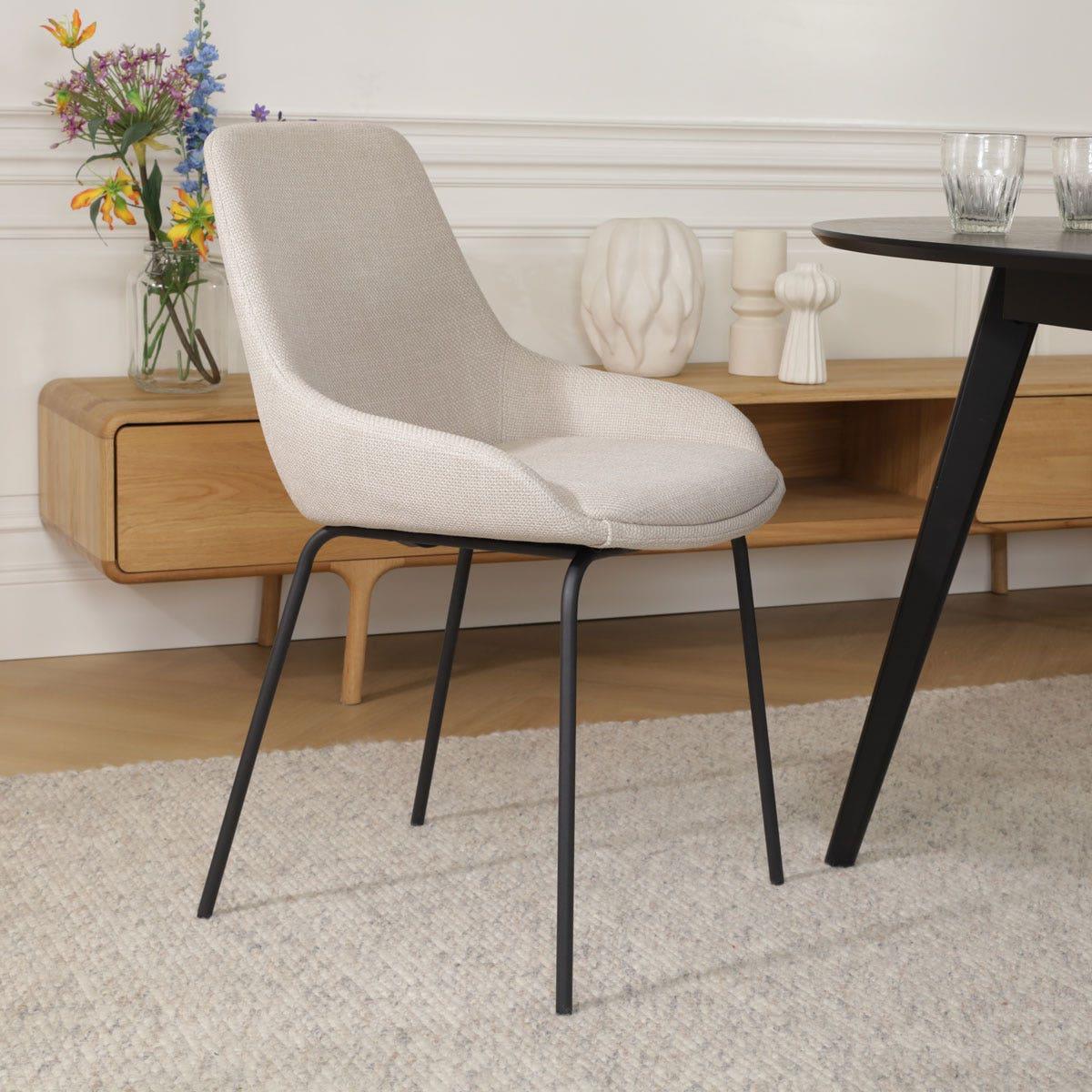 Nolon Nora-Isa Eetkamerstoel Beige - Stof - Zwart Onderstel