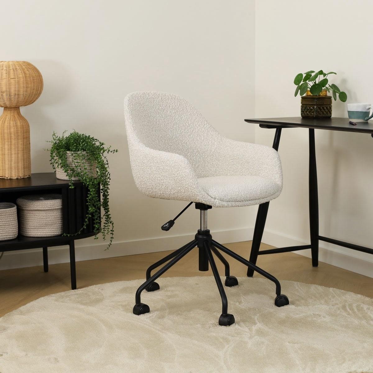 Nolon Nout-Mae Bureaustoel Bouclé Beige - Armleuning - Zwart Onderstel