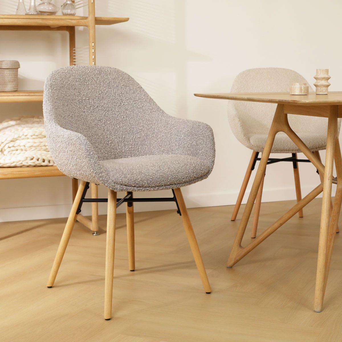 Nolon Nena-Mae Eetkamerstoel Bouclé Taupe - Armleuning - Stof