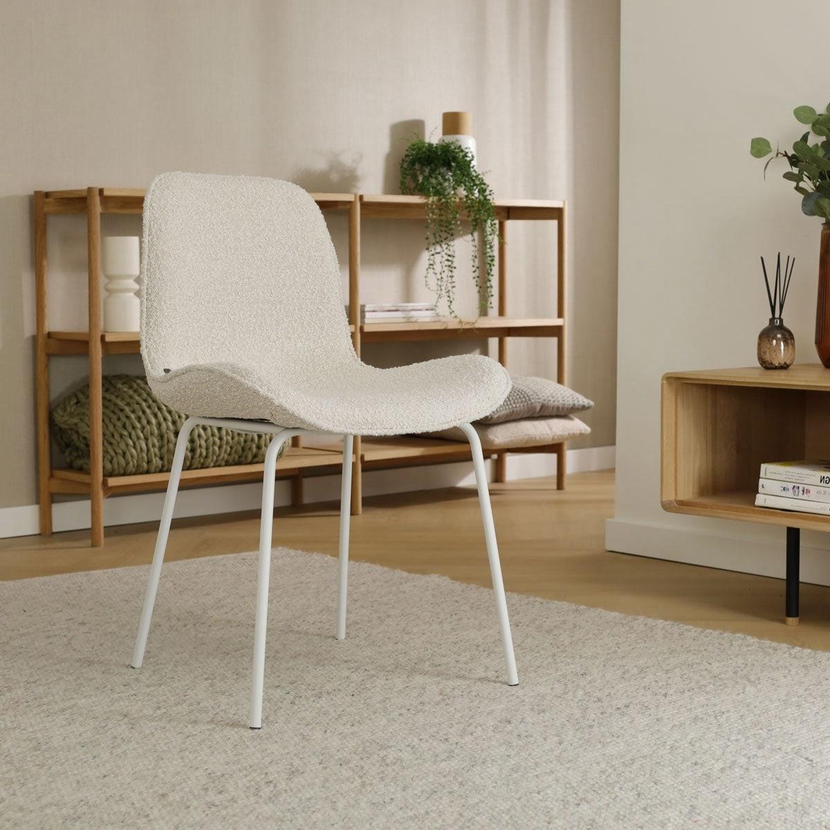 Nolon Nora-Fé Eetkamerstoel Bouclé Beige - Stof - Witte Poten