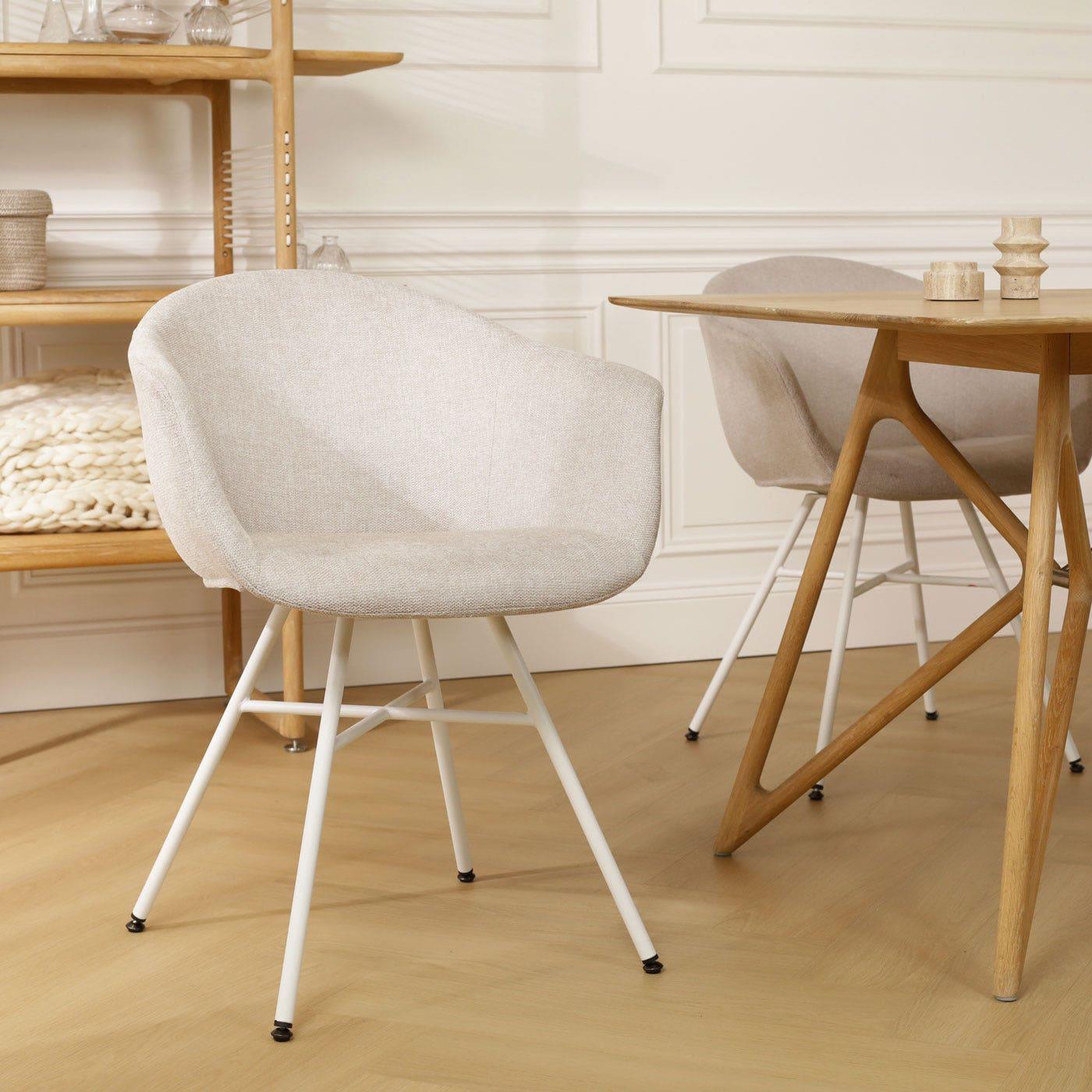 Nolon Noa-Otis Eetkamerstoelen Set van 2 - Beige - Witte Poten